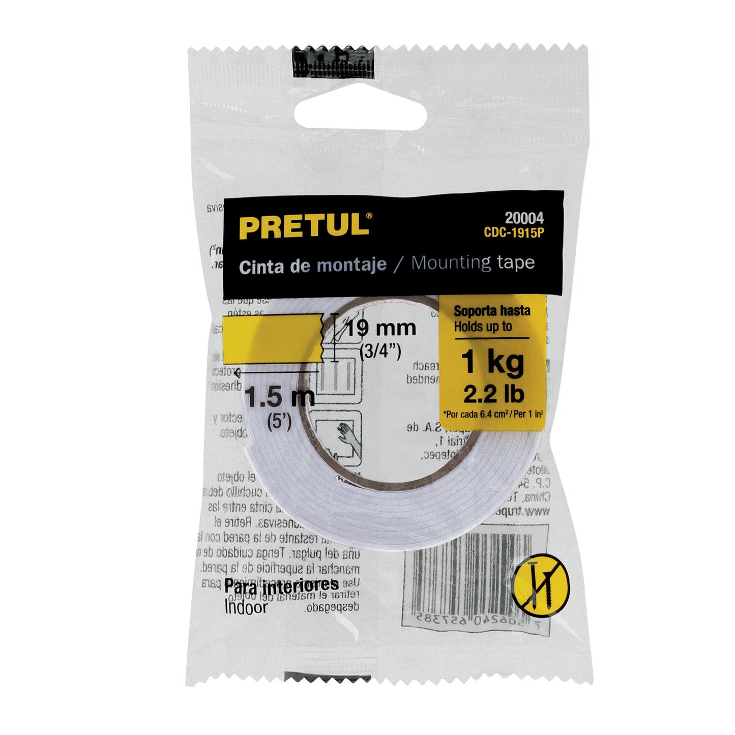 Cinta doble cara de 19 mm x 1.5 m Pretul | CDC-1915P | 20004