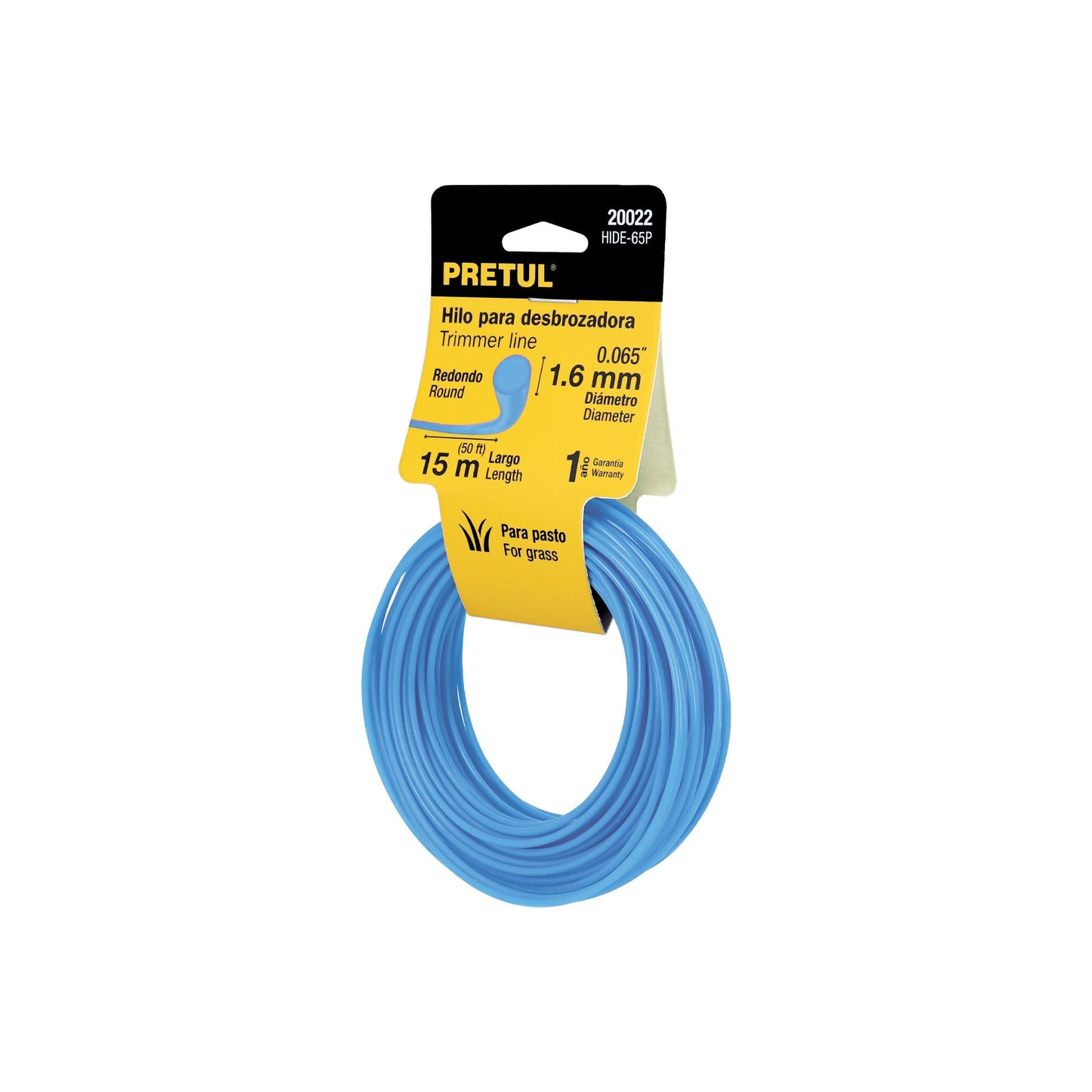 Hilo redondo, para desbrozadora, 1.6mm x15m, tarjeta, PRETUL | HIDE-65P | 20022