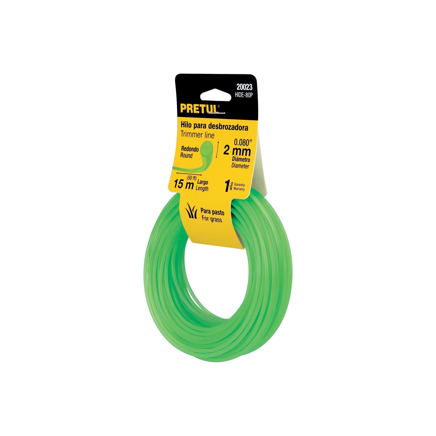 Hilo redondo, para desbrozadora, 2mm x15m, tarjeta, PRETUL | HIDE-80P | 20023