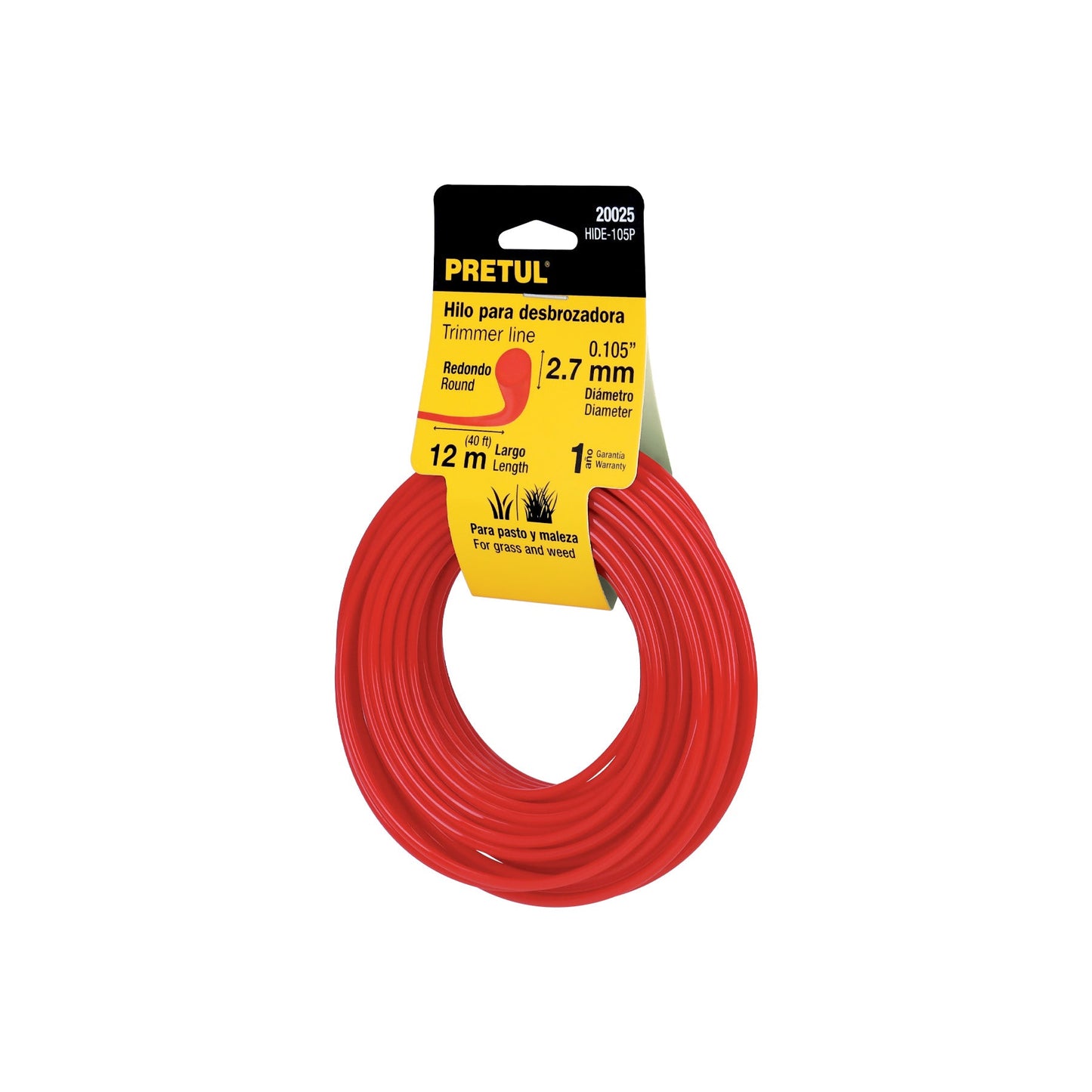 Hilo redondo, para desbrozadora, 2.7mm x12m, tarjeta, PRETUL | HIDE-105P | 20025