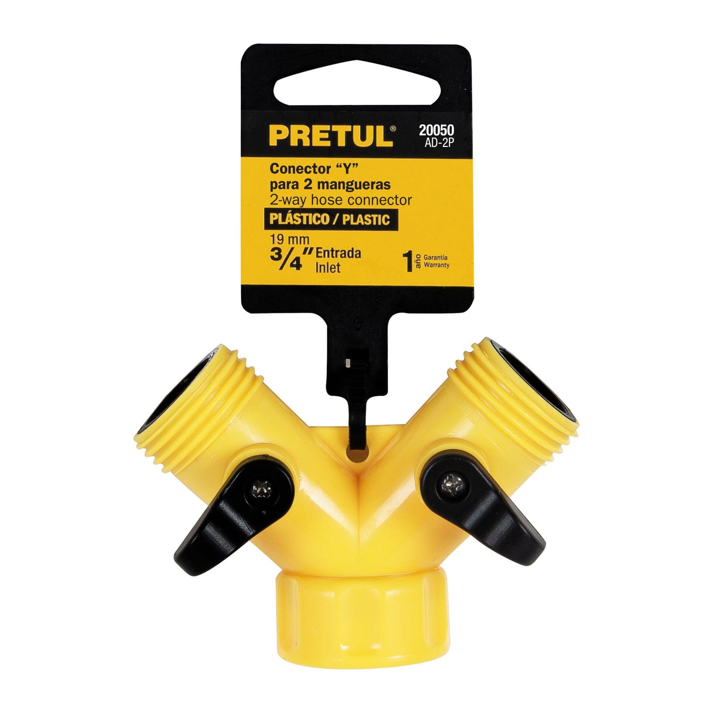 Conector 'Y' 3/4' plástico para manguera, Pretul | AD-2P | 20050