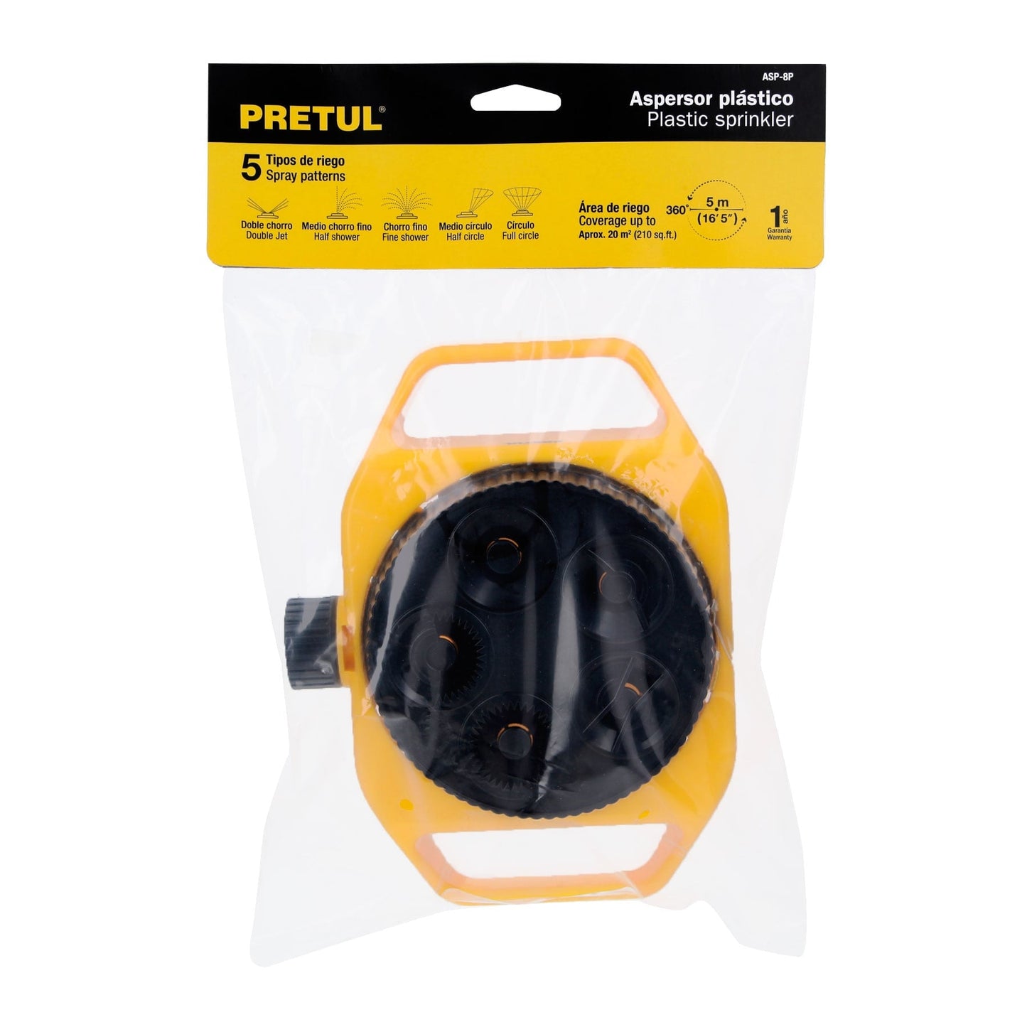 Aspersor plástico 5 funciones, PRETUL | ASP-8P | 20067