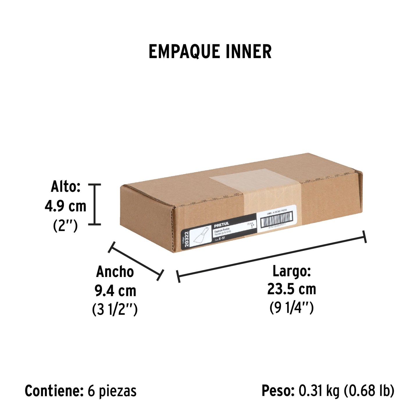 Espátula flexible 1' con mango de plástico, Pretul | E-1F | 20322