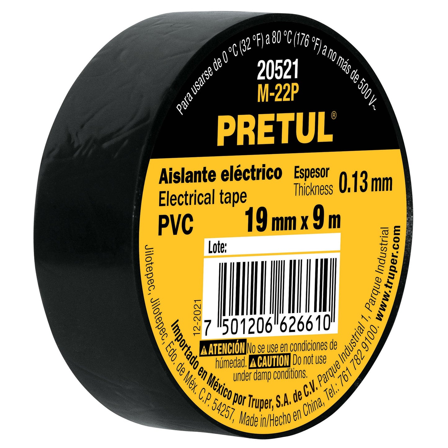 Cinta de aislar de 9 m x 19 mm, negra, Pretul | M-22P | 20521