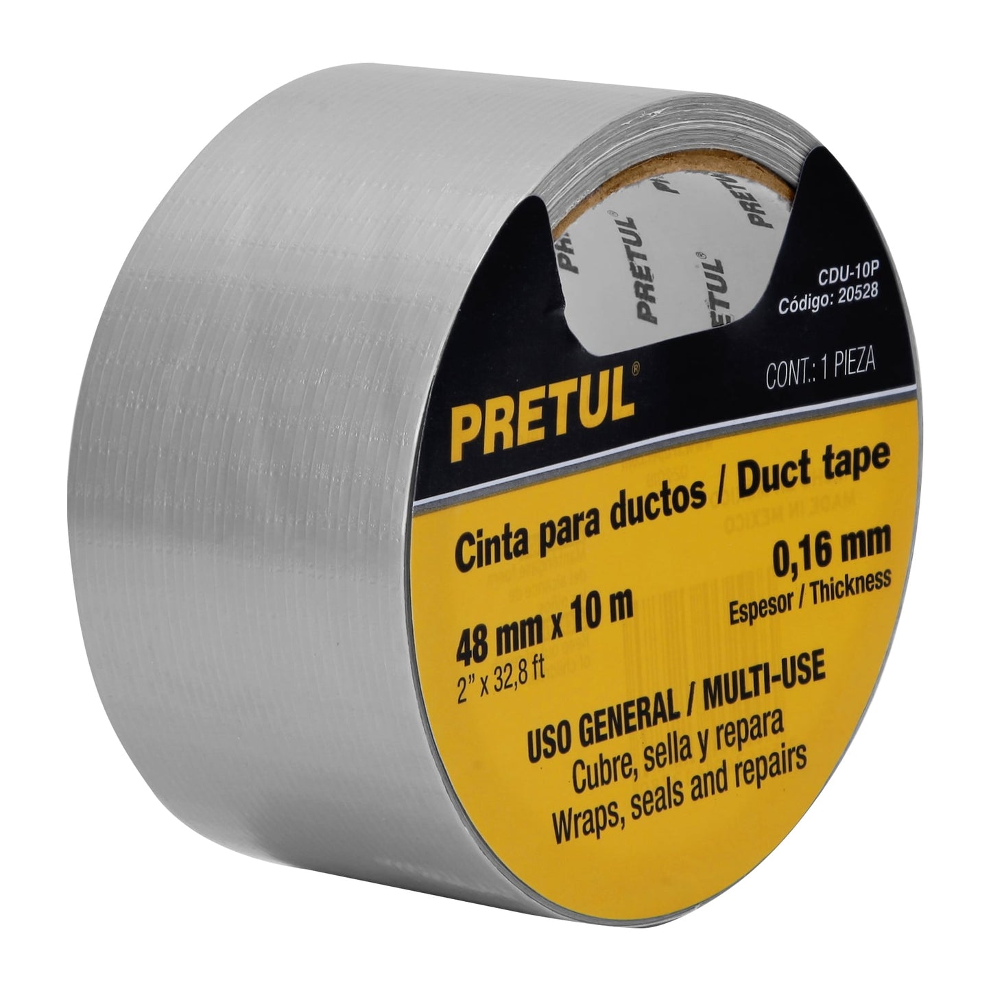 Cinta para ducto 10m x 48mm, espesor 0.16mm, Pretul | CDU-10P | 20528