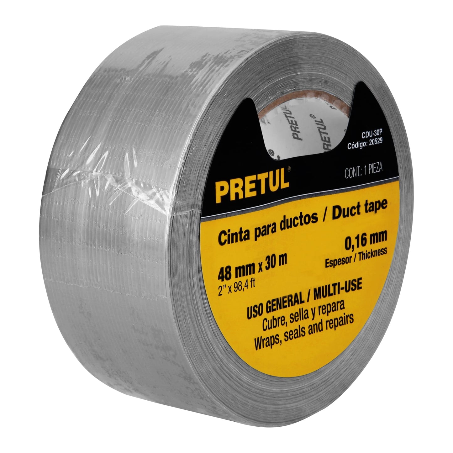 Cinta para ducto 30m x 48mm, espesor 0.16mm, Pretul | CDU-30P | 20529