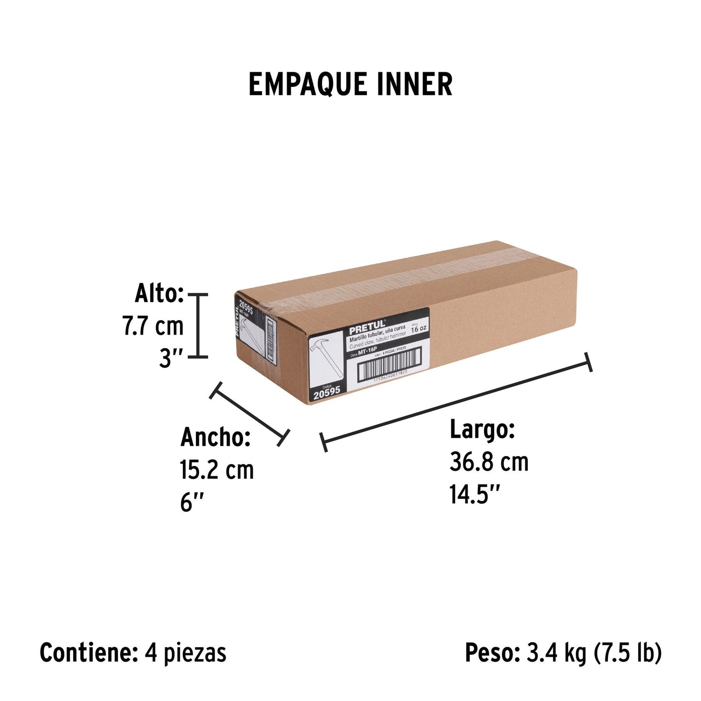 Martillo uña curva 16 oz, mango tubular, Pretul | MT-16P | 20595