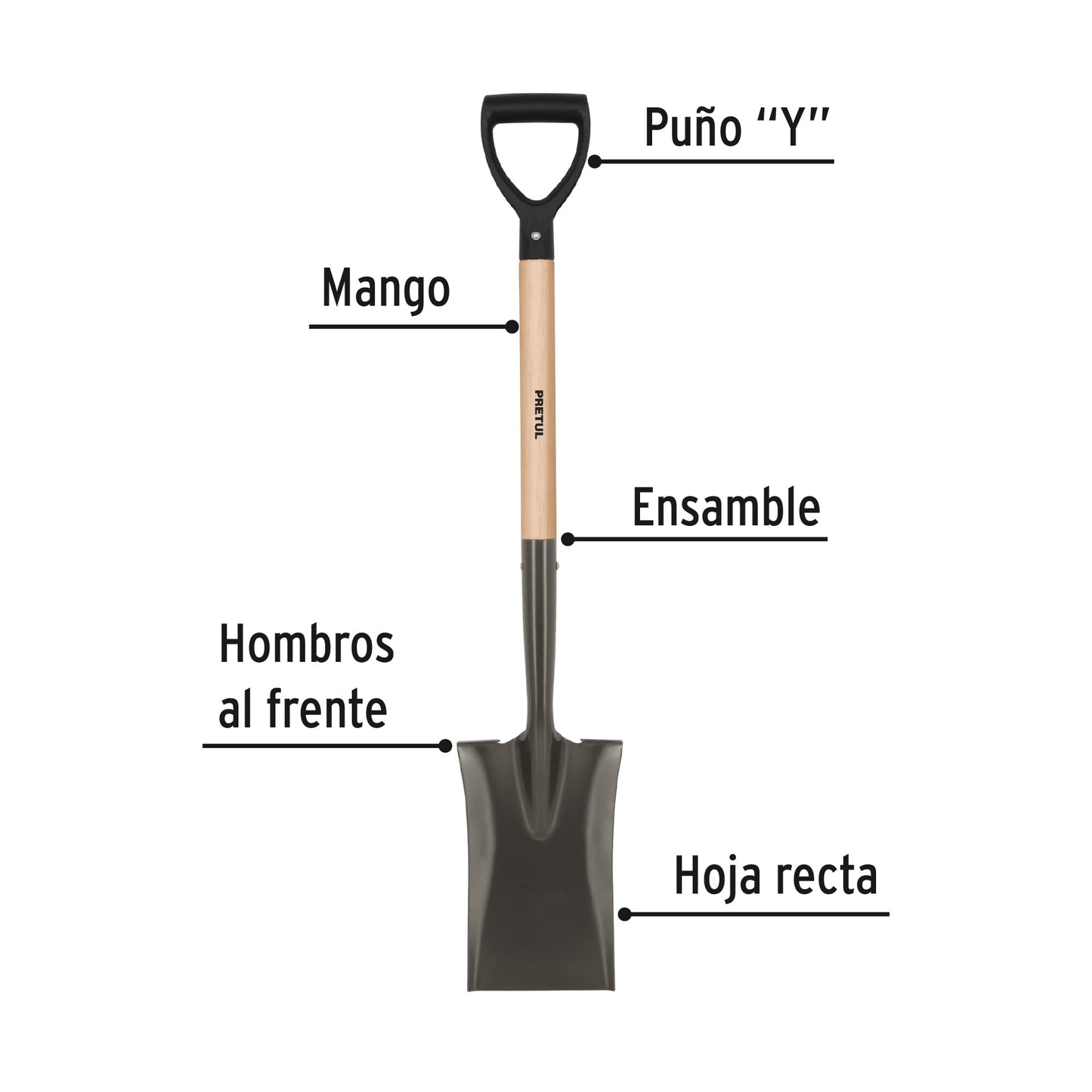 Pala escarramán, mango madera, puño 'Y', Pretul | PED-P | 20645