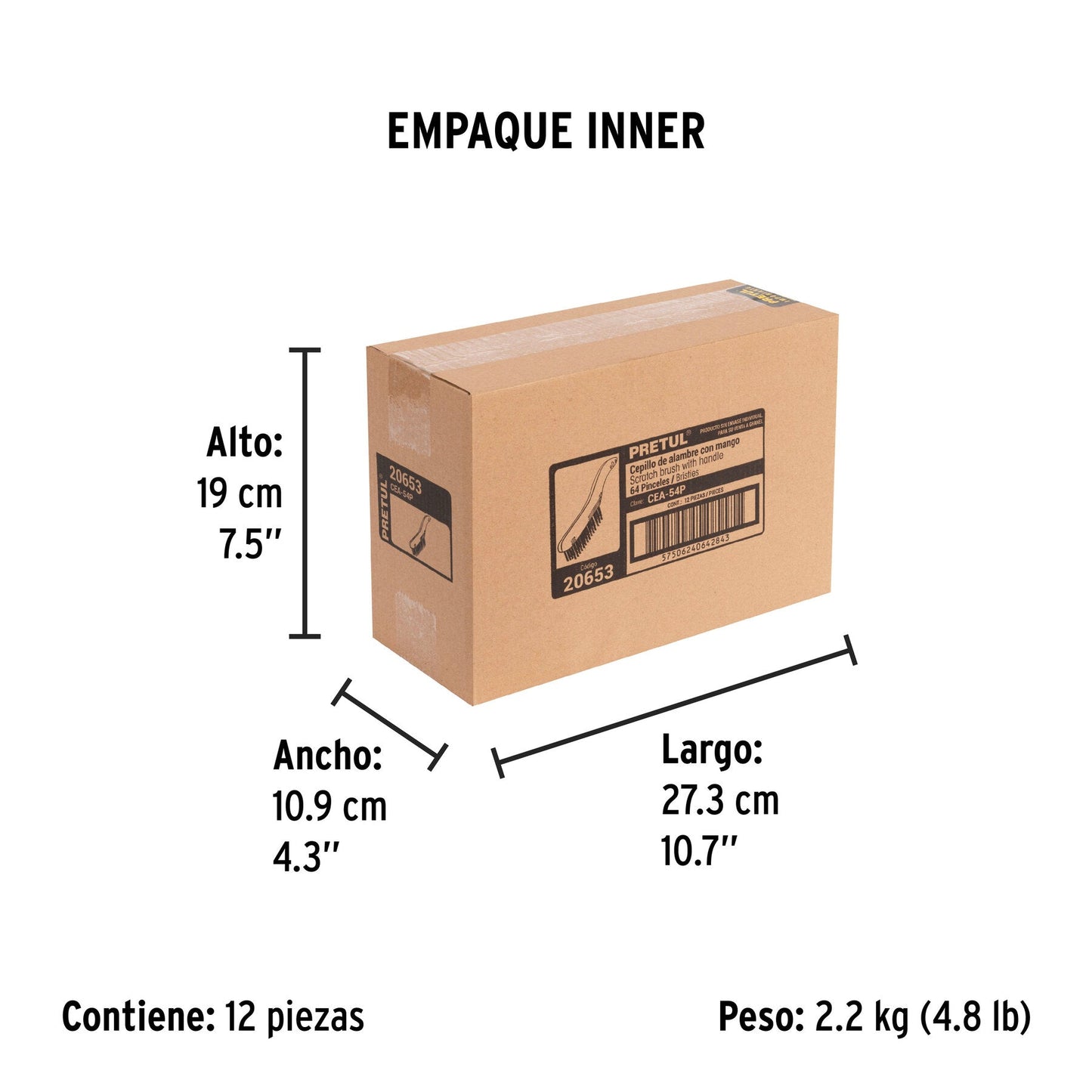 Cepillo de alambre 64 pinceles de acero al carbono, Pretul | CEA-54P | 20653