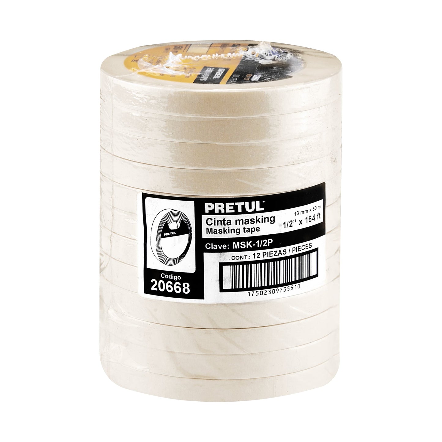 Cinta masking tape de 1/2' x 50 m, Pretul | MSK-1/2P | 20668