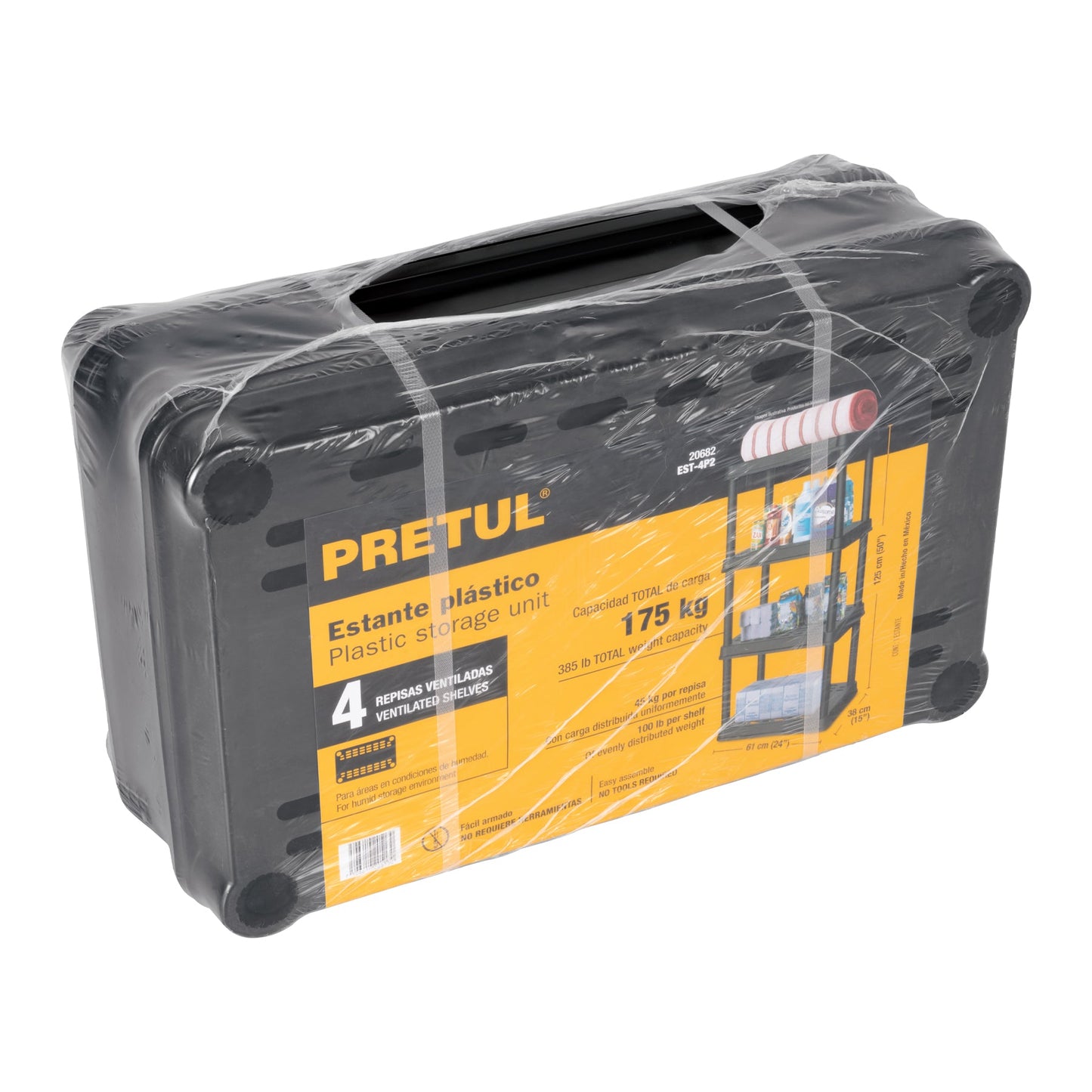 Estante plástico 4 repisas cap. 45 Kg, 125x38x61, PRETUL | EST-4P2 | 20682