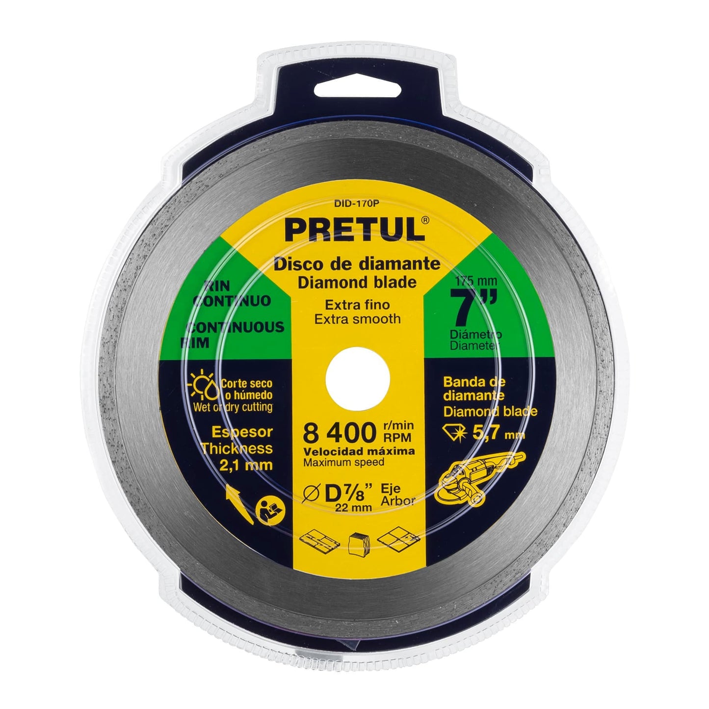 Disco de diamante de 7' x 2.1 mm, rin continuo, PRETUL | DID-170P | 21000