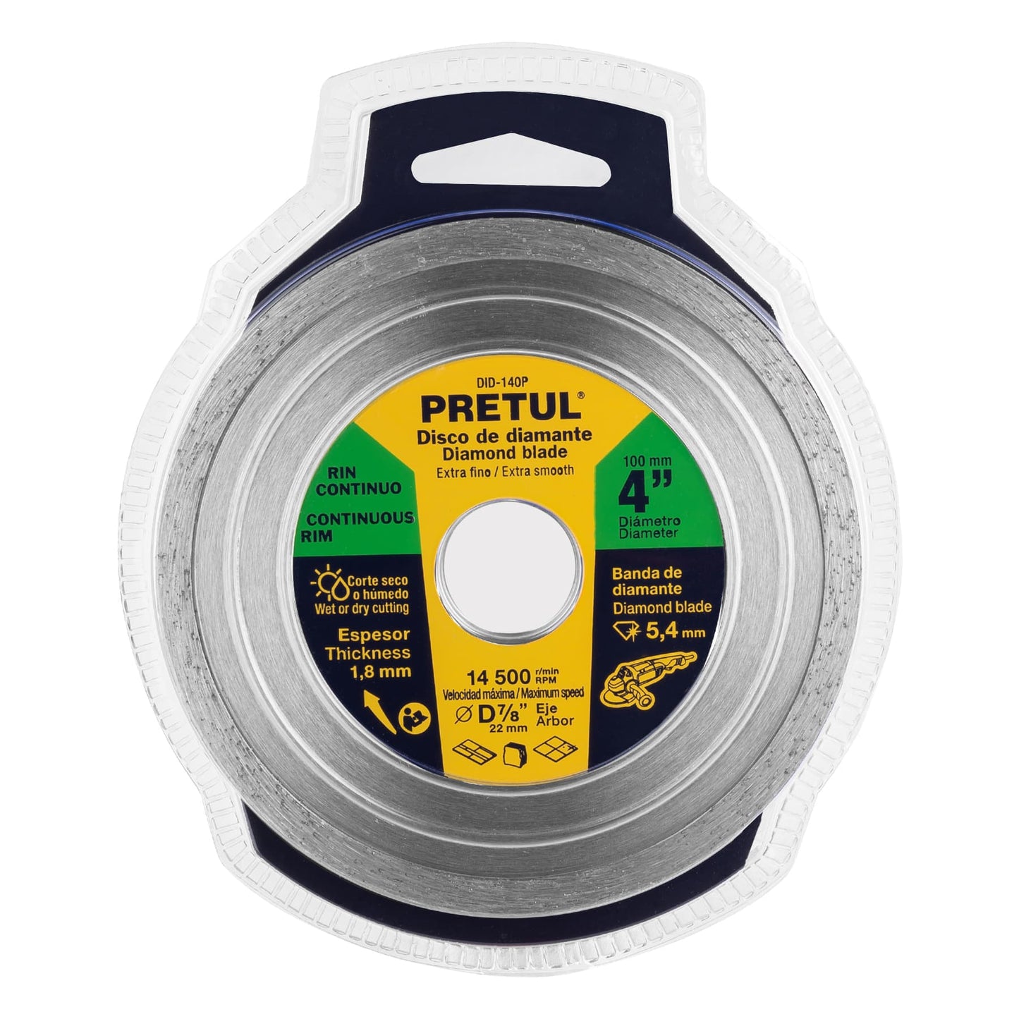 Disco de diamante de 4' x 1.8 mm, rin continuo, PRETUL | DID-140P | 21001