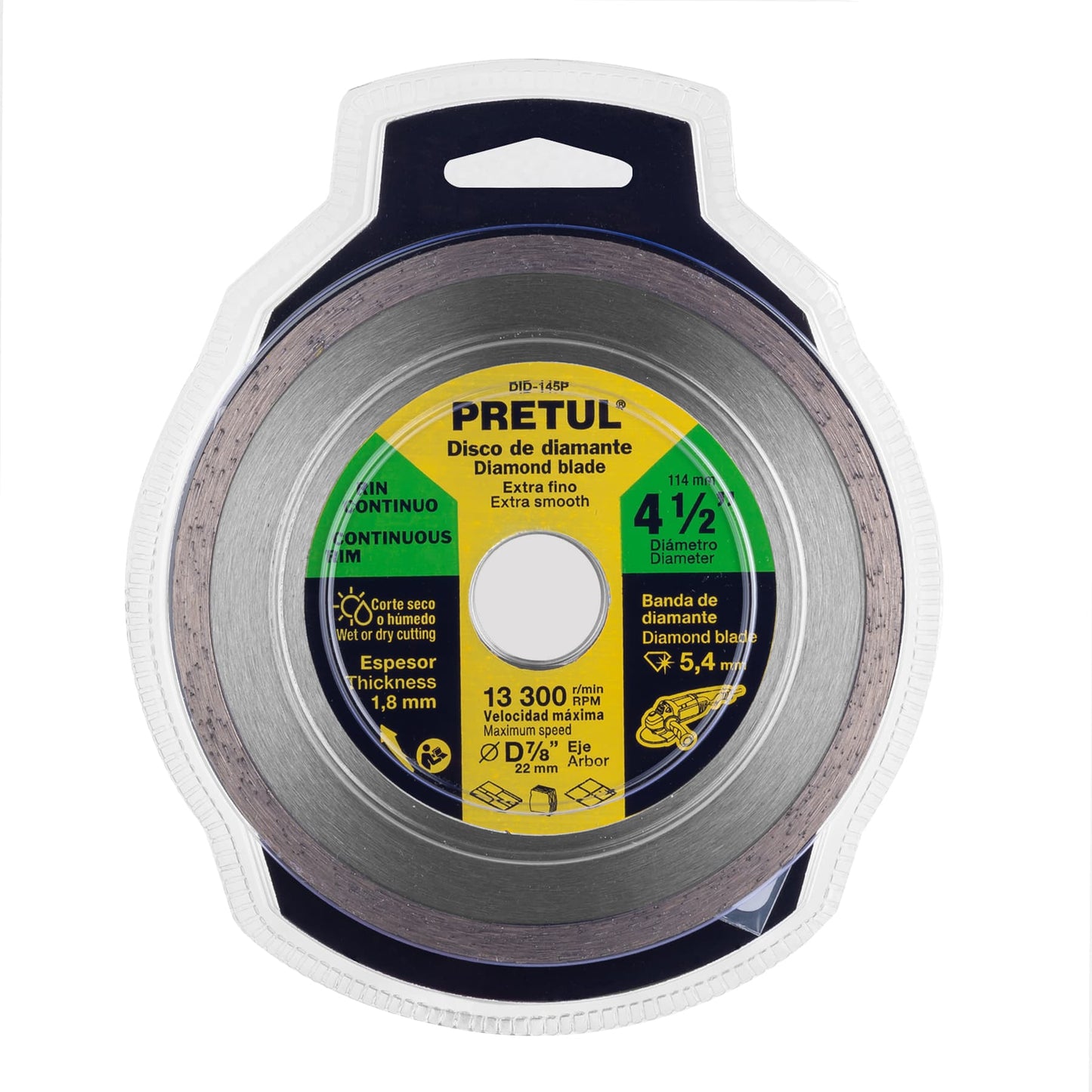Disco de diamante de 4-1/2' x 1.8 mm, rin continuo, PRETUL | DID-145P | 21009