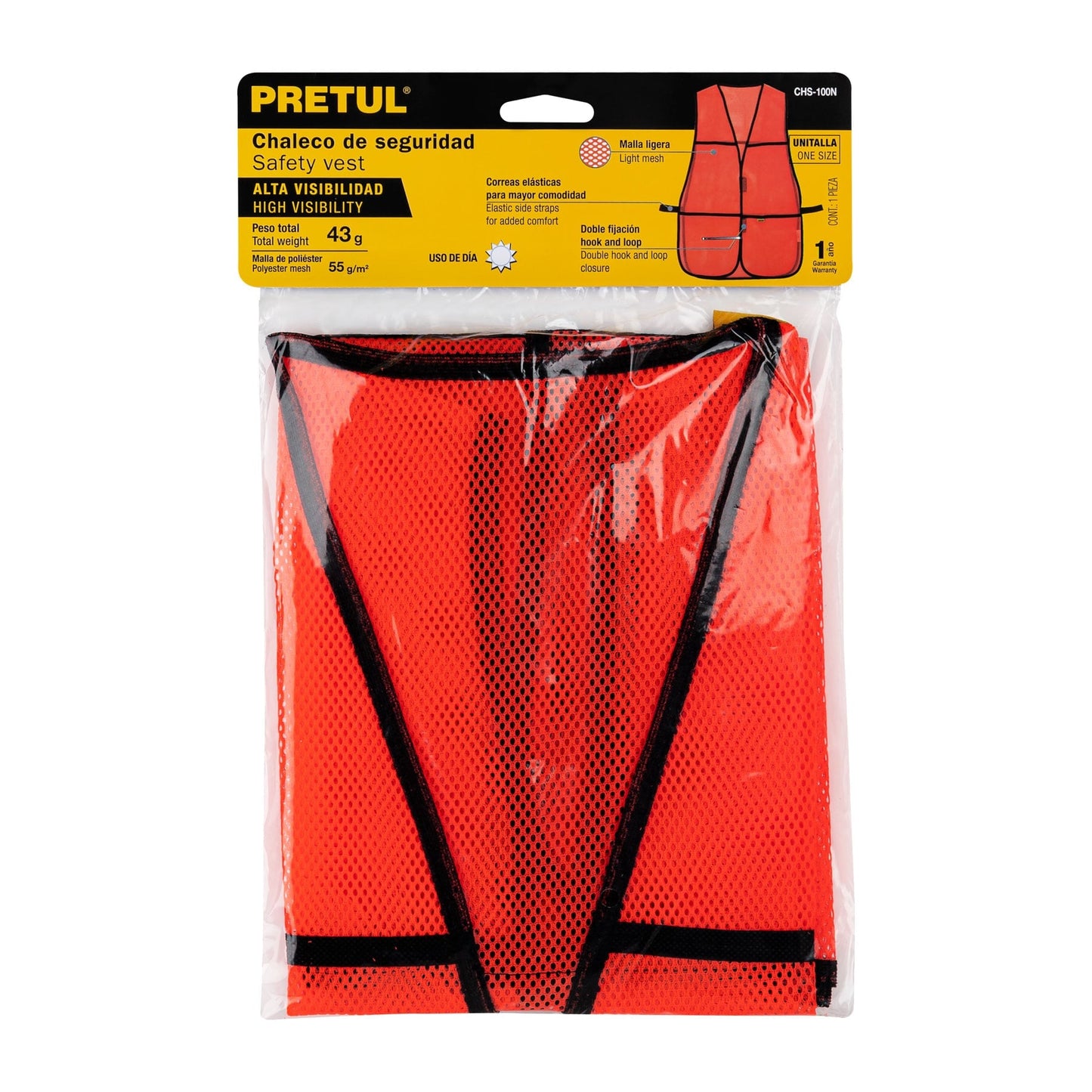 Chaleco de seguridad, uso de día, naranja, Pretul | CHS-100N | 21023