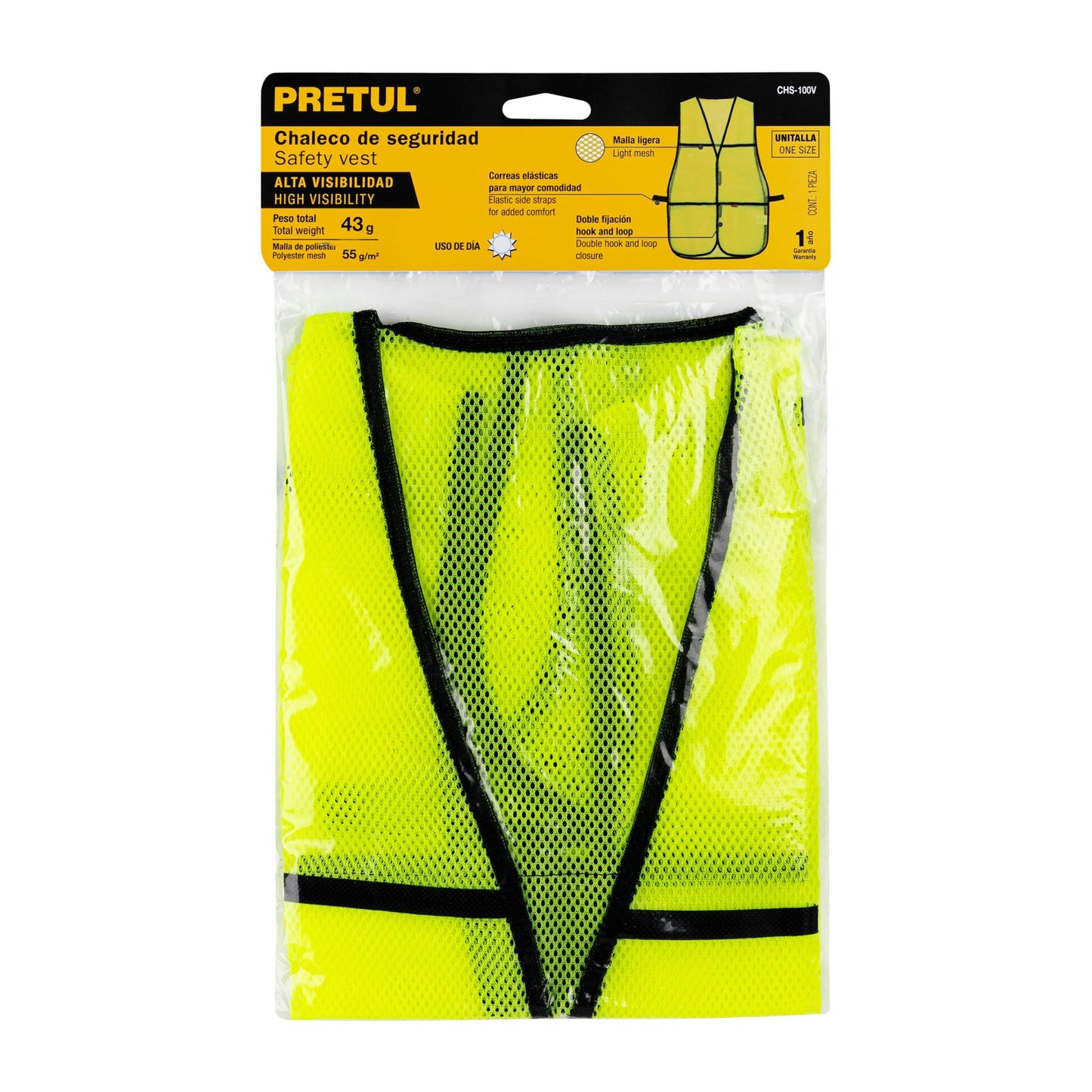 Chaleco de seguridad, uso de día, verde, Pretul | CHS-100V | 21024