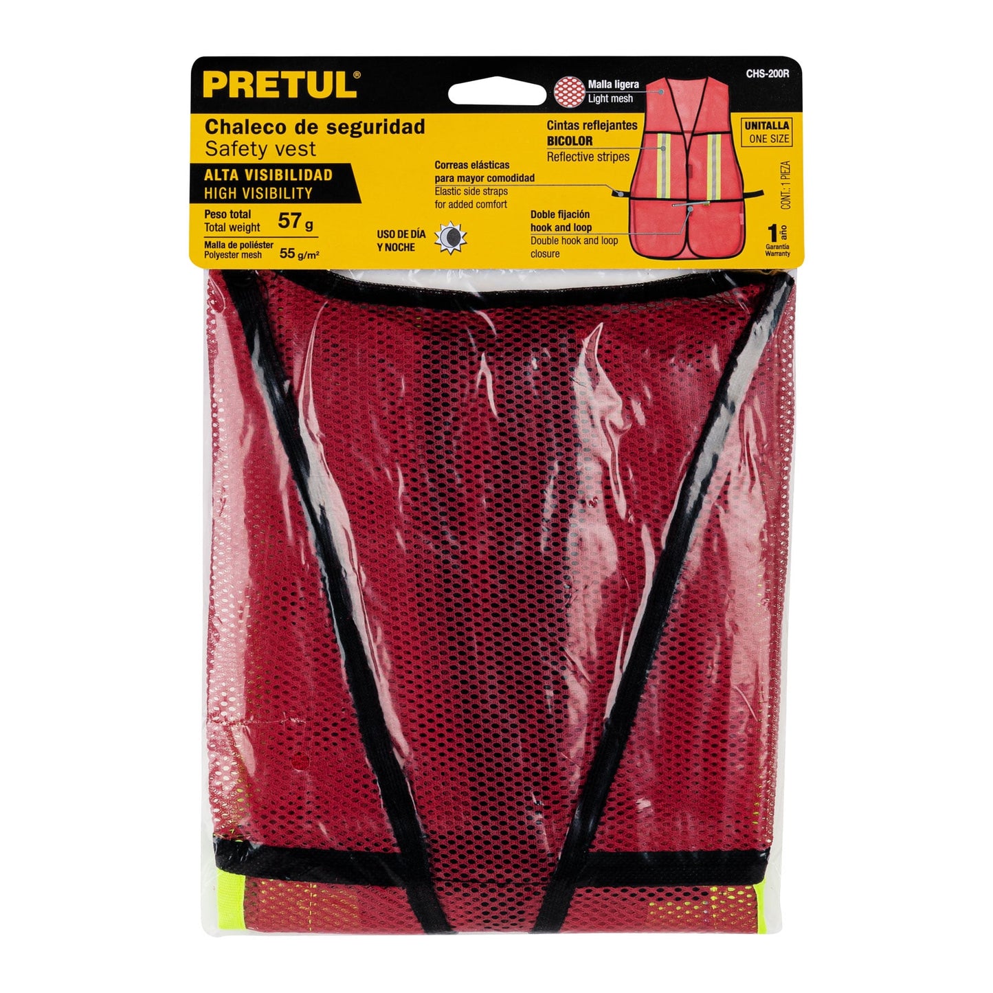 Chaleco de seguridad con cintas reflejantes, rojo, Pretul | CHS-200R | 21028