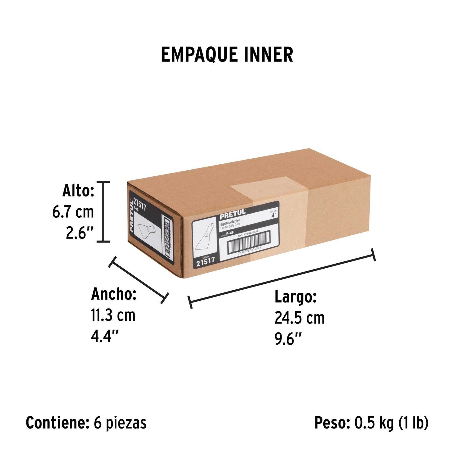 Espátula flexible 4' con mango de plástico, Pretul | E-4F | 21517
