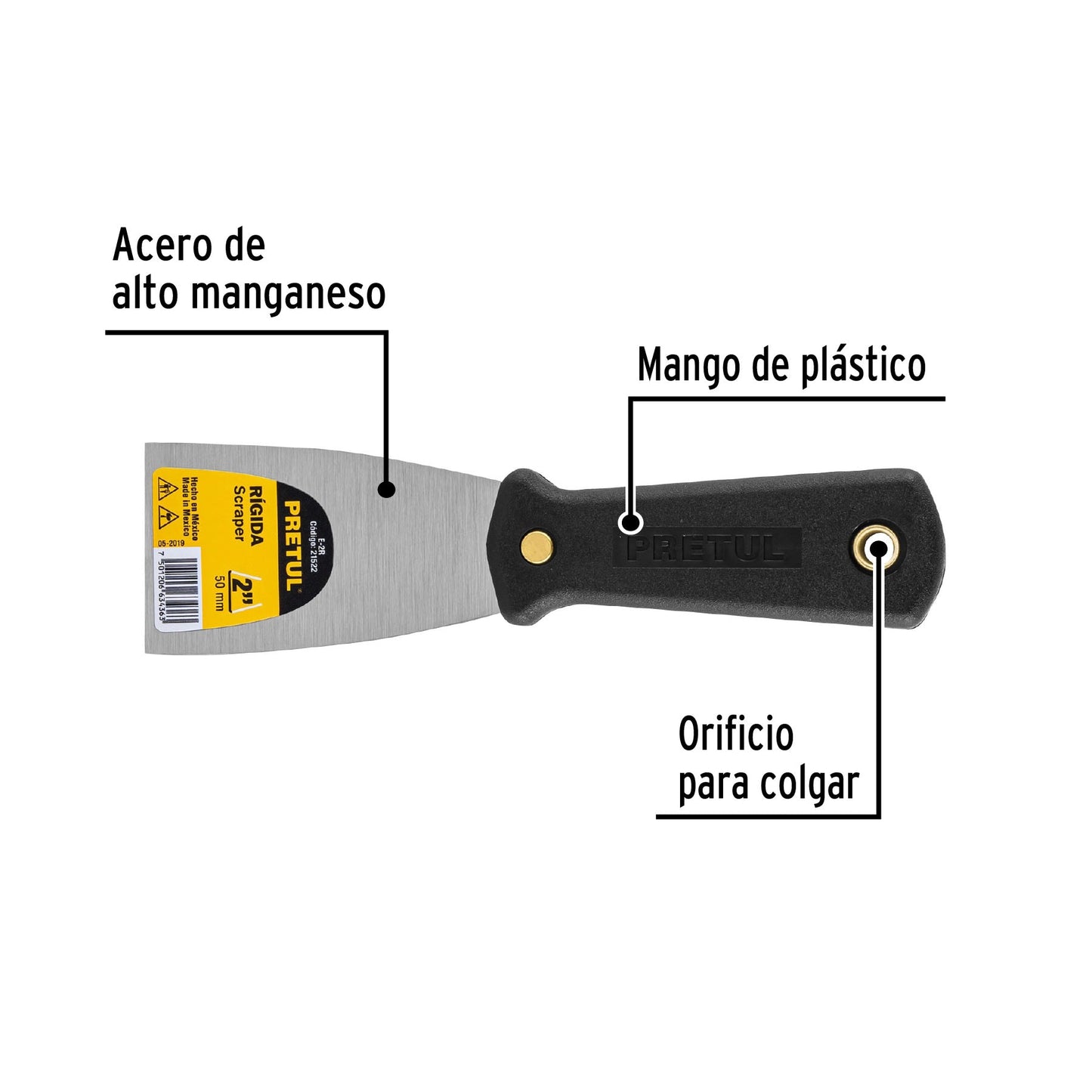 Espátula rígida 2' con mango de plástico, Pretul | E-2R | 21522