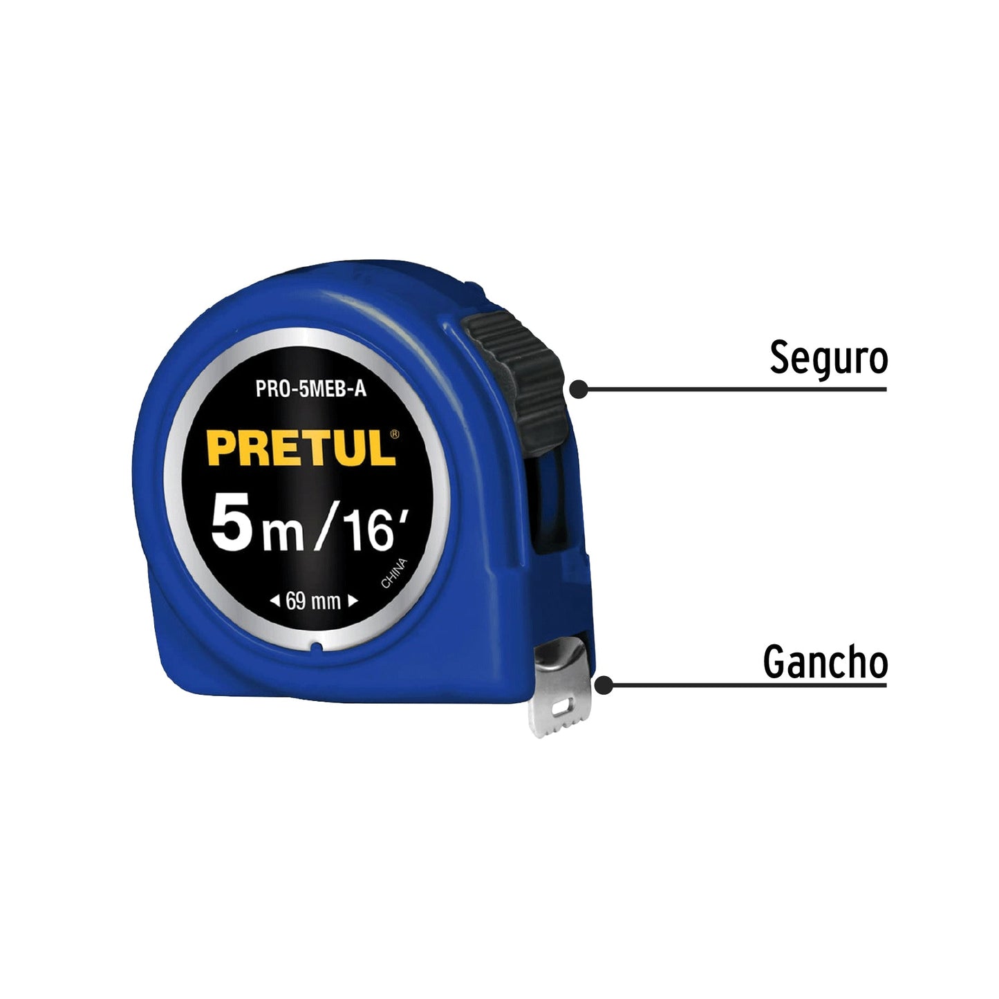 Flexómetro azul 5 m cinta 19 mm, en tarjeta, PRETUL | PRO-5MEB-A | 21610