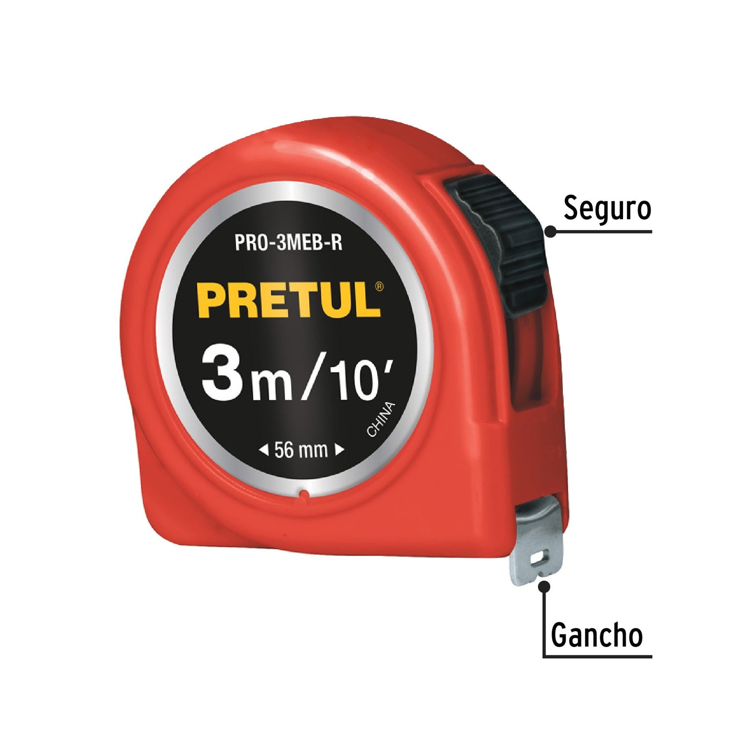 Flexómetro rojo 3 m cinta 13 mm, en tarjeta, PRETUL | PRO-3MEB-R | 21611