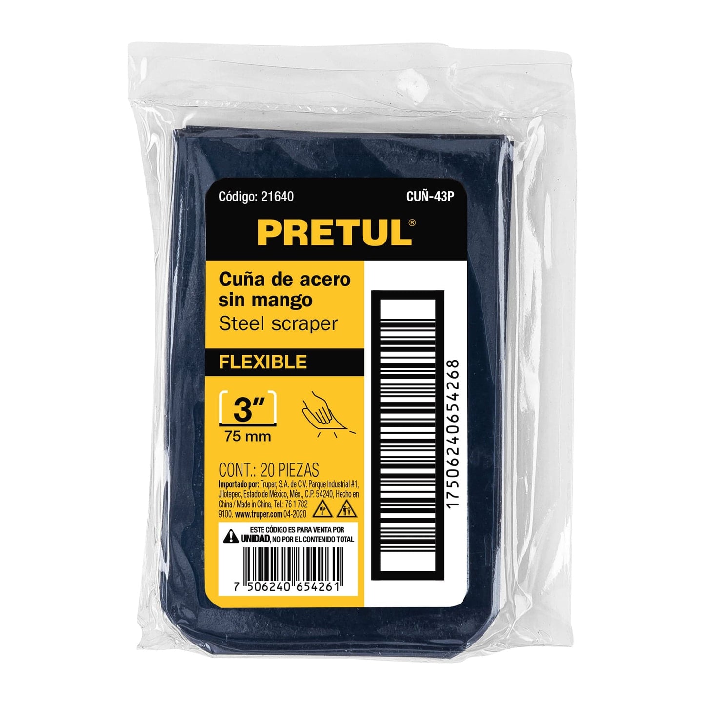 Cuña de 4' x 3' sin mango, bolsa con 20 piezas, Pretul | CUÑ-43P | 21640