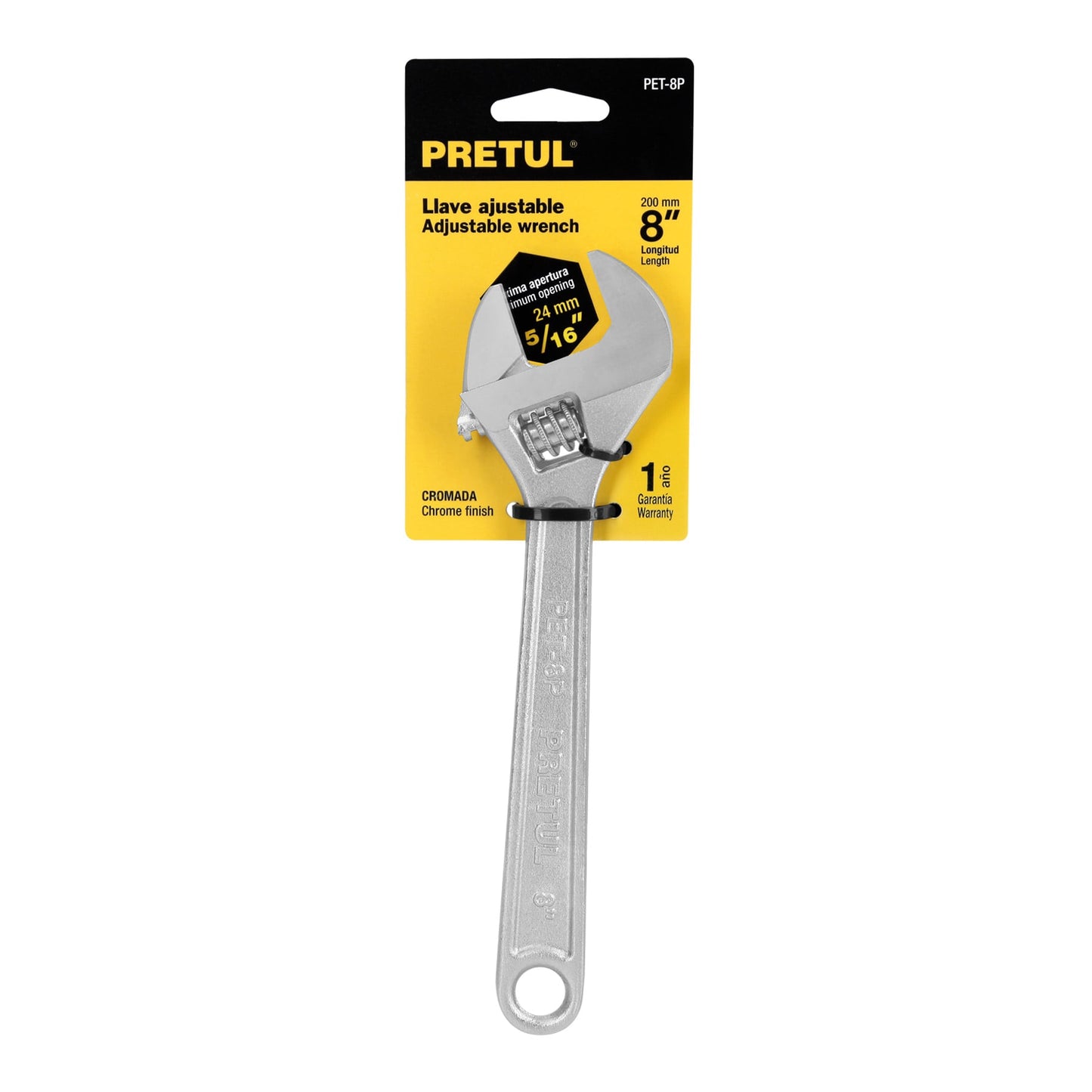 Llave ajustable (perico) 8' cromada, Pretul | PET-8P | 21815