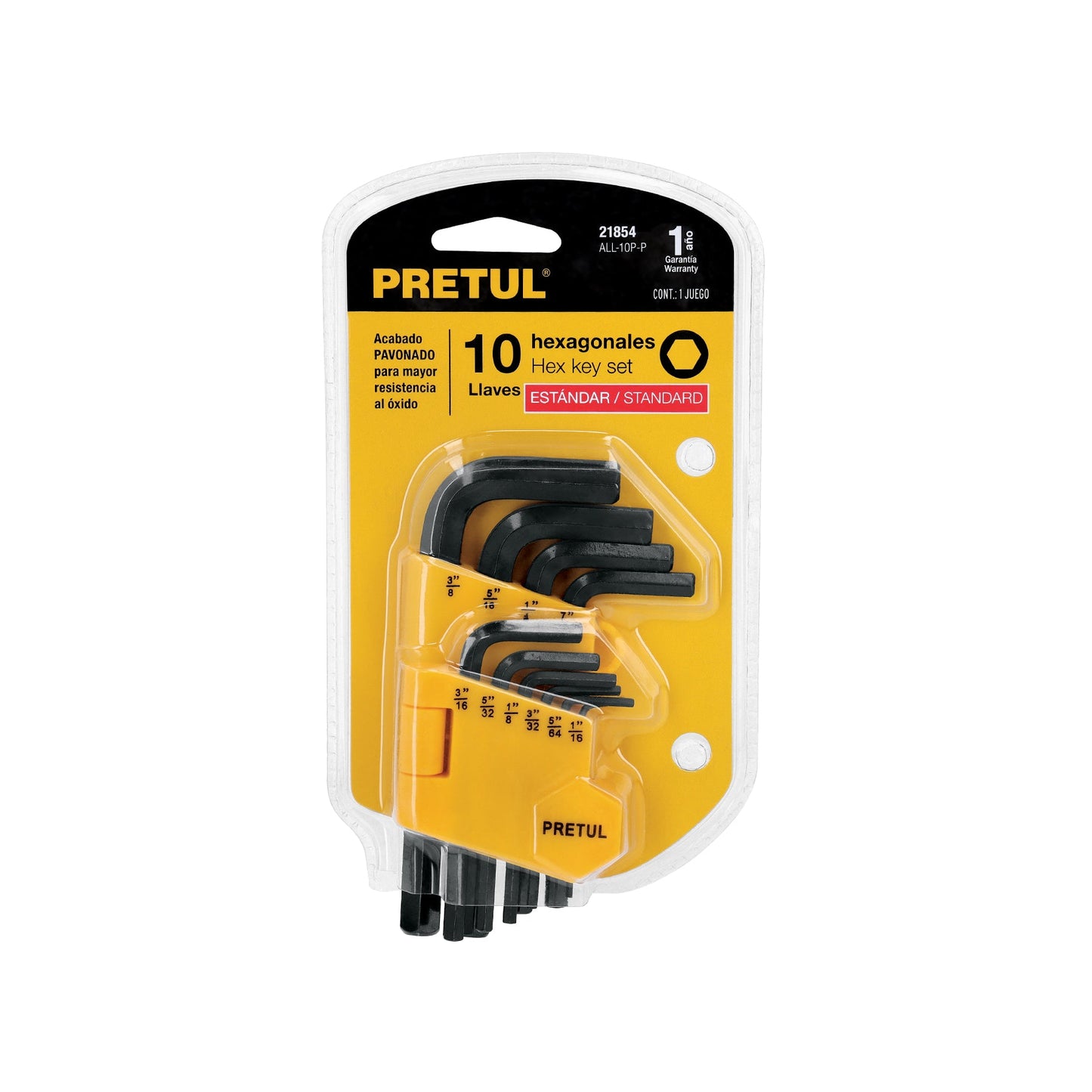 Juego 10 llaves allen std punta hex con organizador, PRETUL | ALL-10P-P | 21854