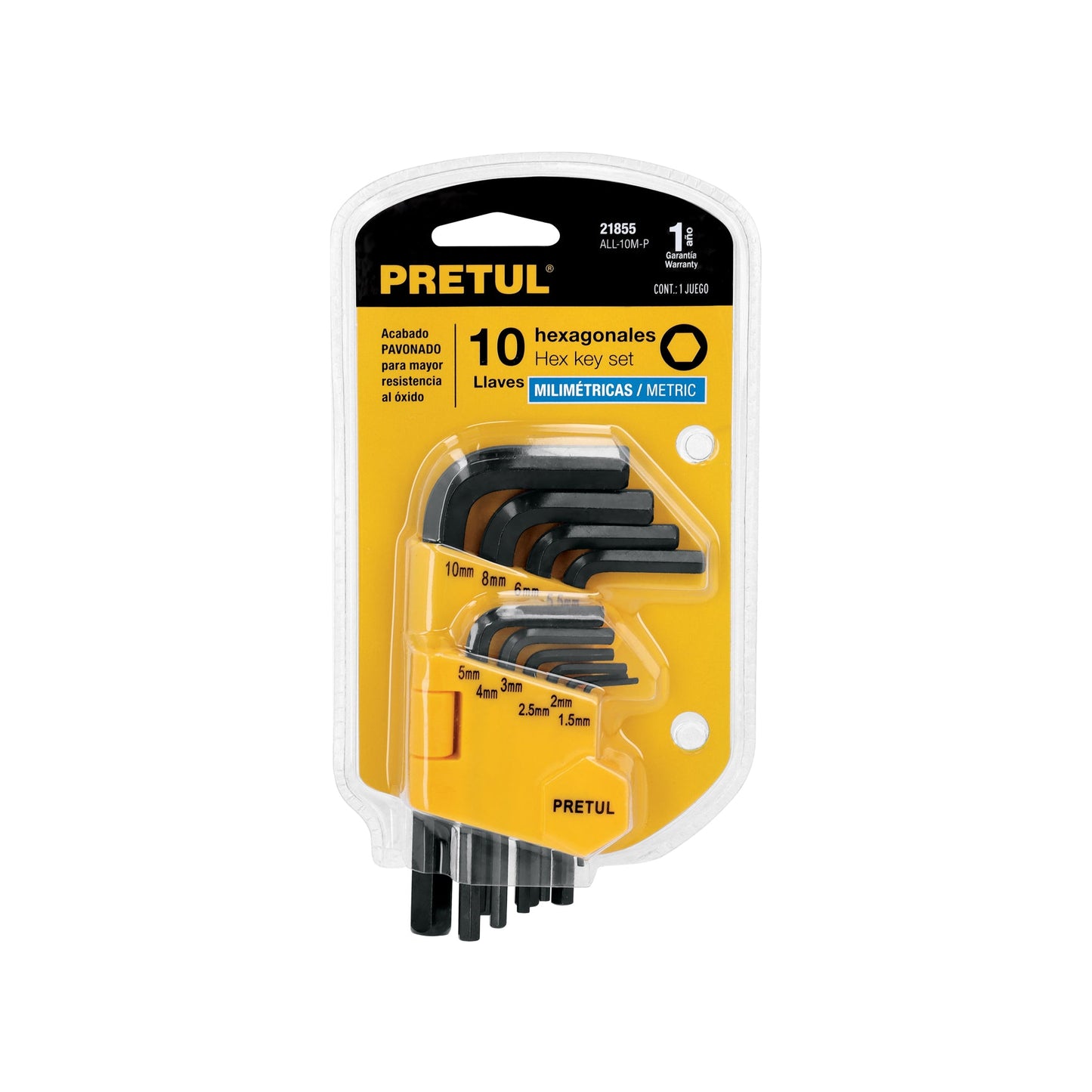Juego 10 llaves allen mm punta hex con organizador, PRETUL | ALL-10M-P | 21855