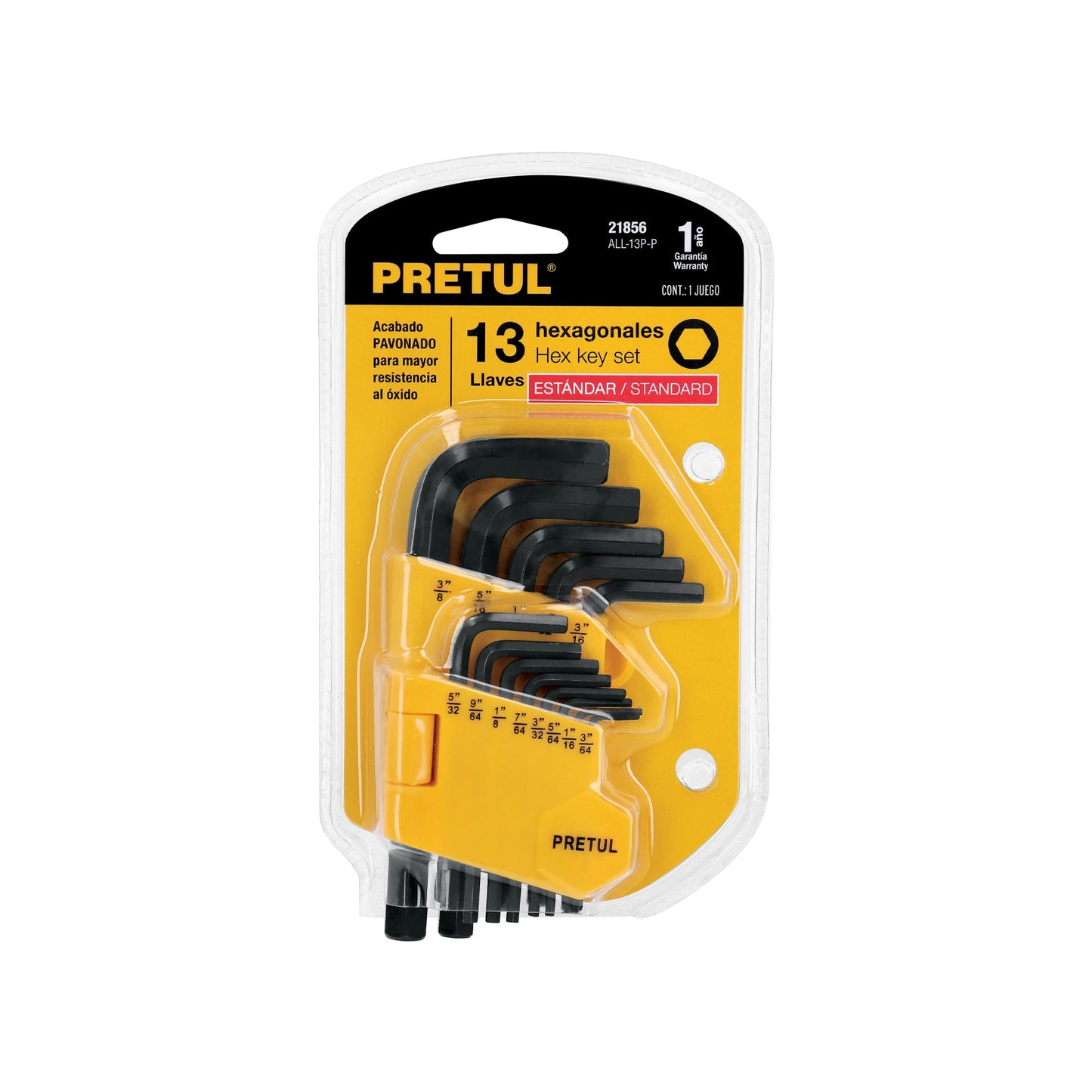 Juego 13 llaves allen std punta hex con organizador, PRETUL | ALL-13P-P | 21856