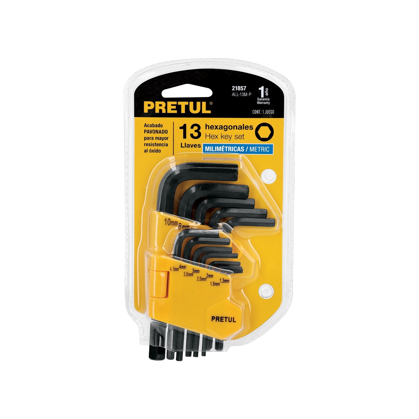 Juego 13 llaves allen mm punta hex con organizador, PRETUL | ALL-13M-P | 21857
