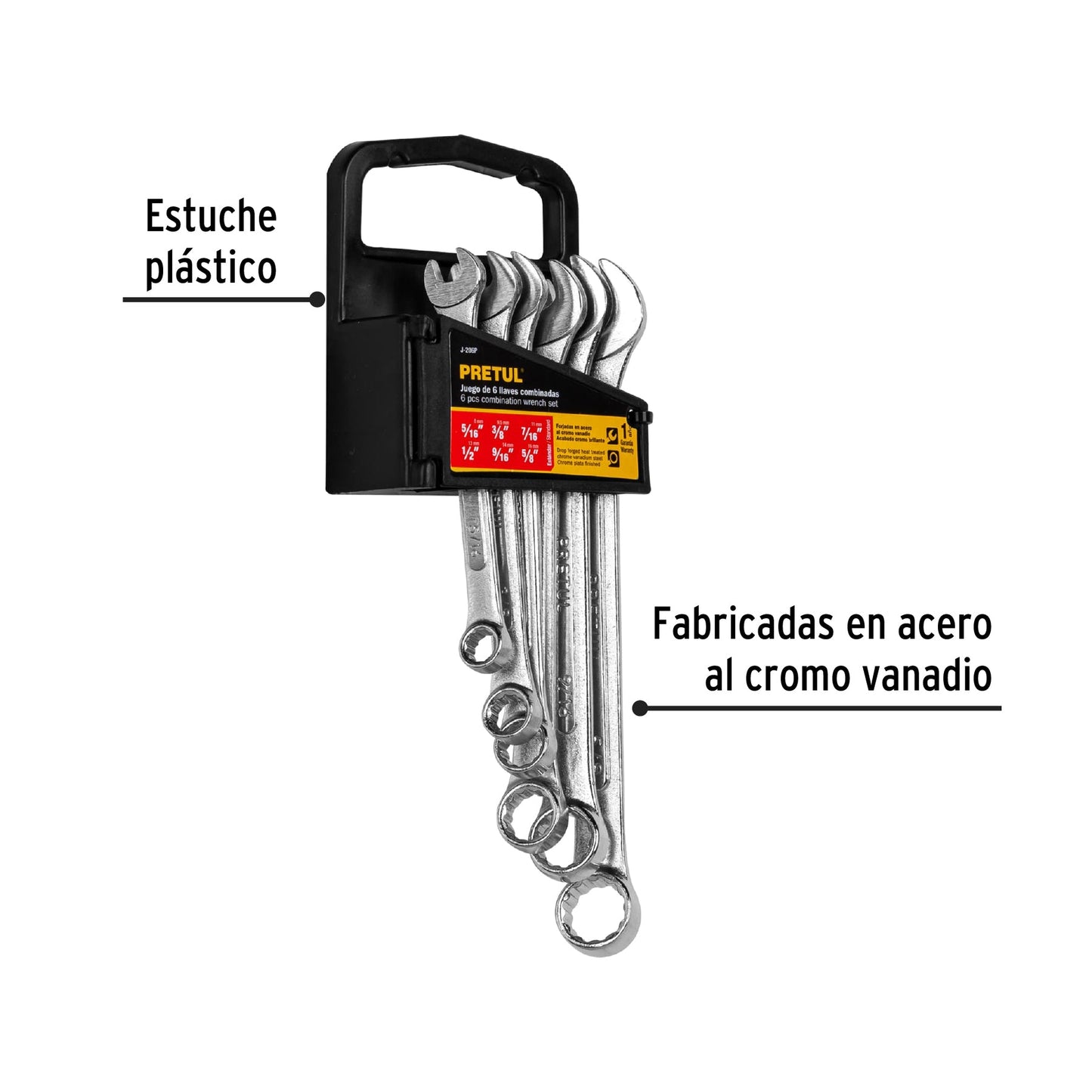 Juego de 6 llaves combinadas std, PRETUL | J-206P | 22016