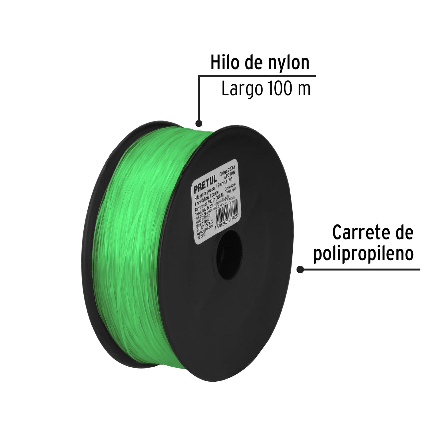 Carrete con 100 m de hilo para pesca verde calibre 1.00 mm | HIPE-100V | 22065