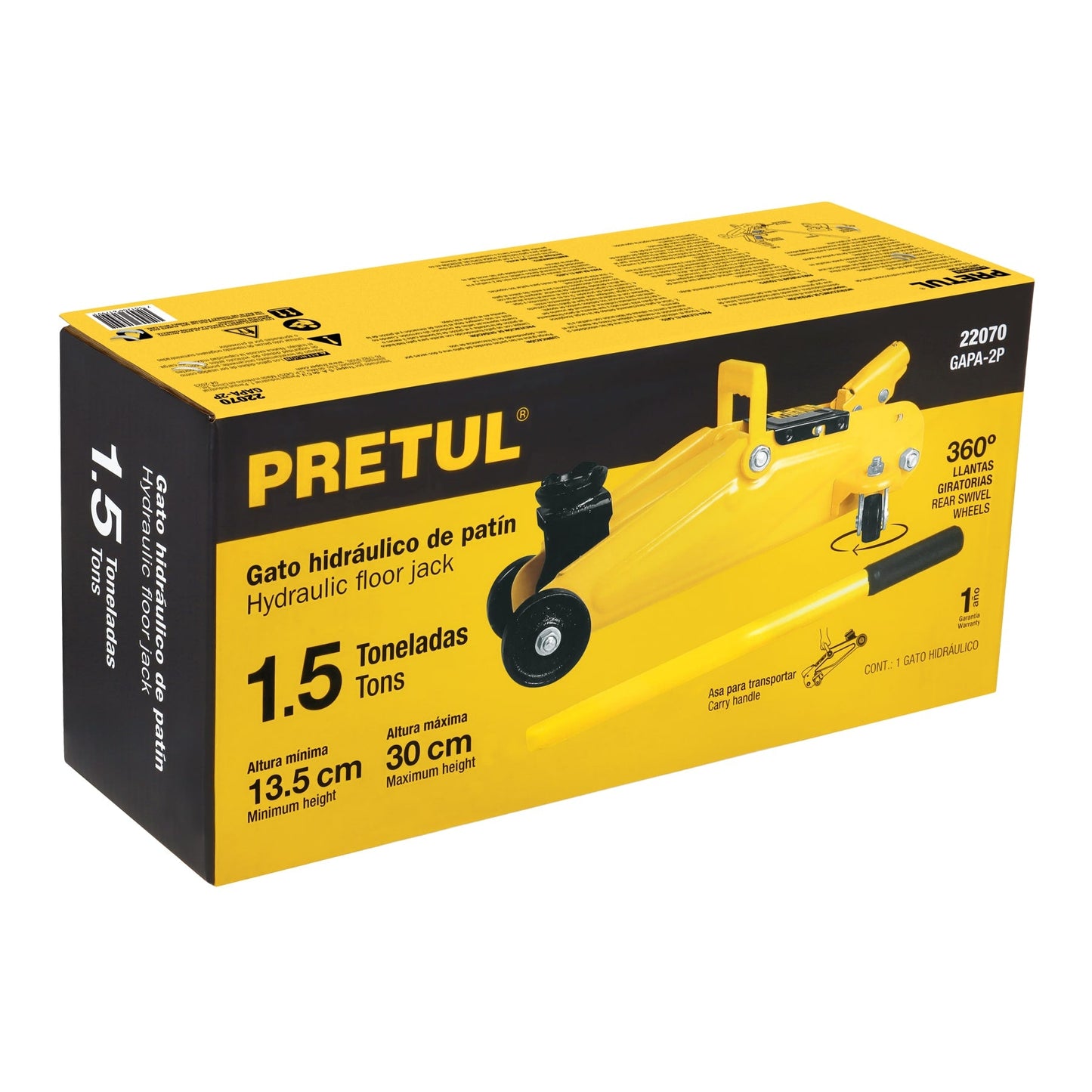 Gato hidráulico de patín 1.5t, 32 movimientos, Pretul | GAPA-2P | 22070