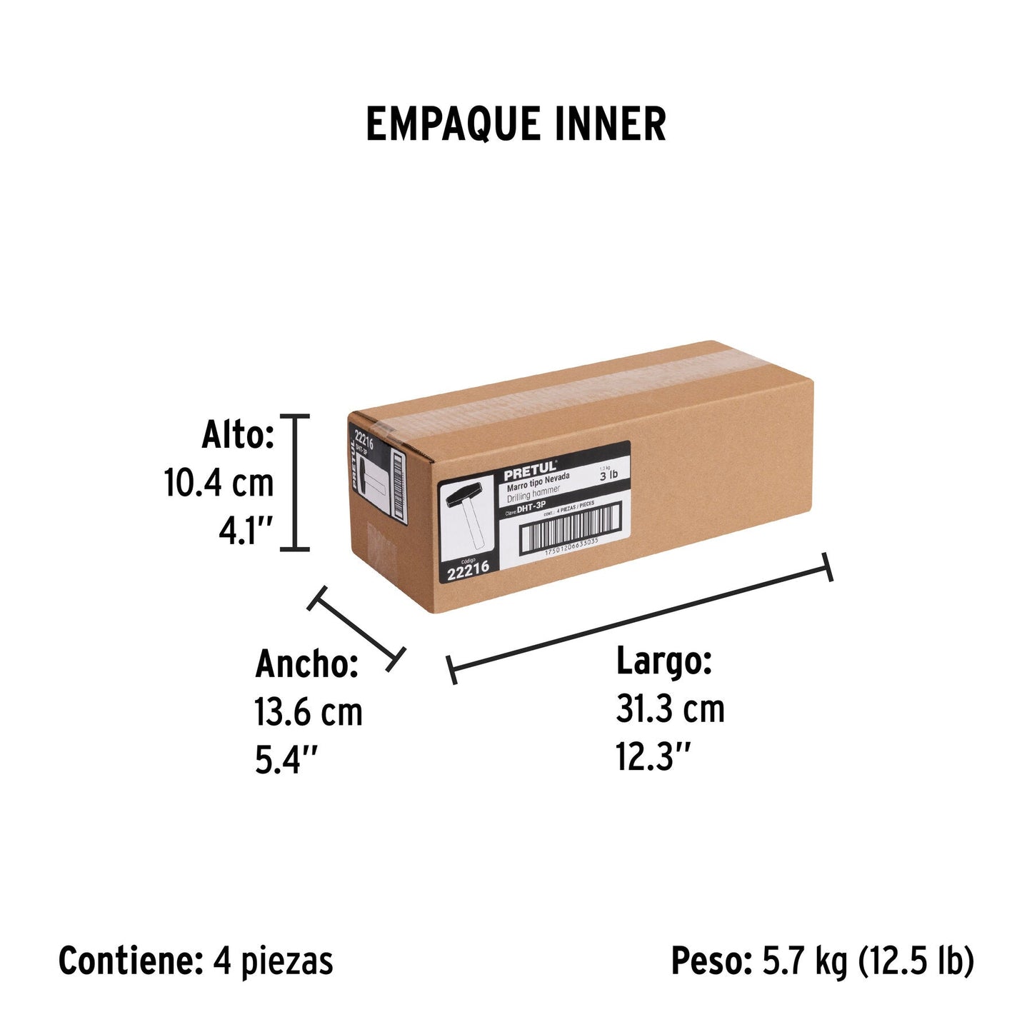 Marro tipo Nevada 3 lbs. mango 10-3/4', Pretul | DHT-3P | 22216