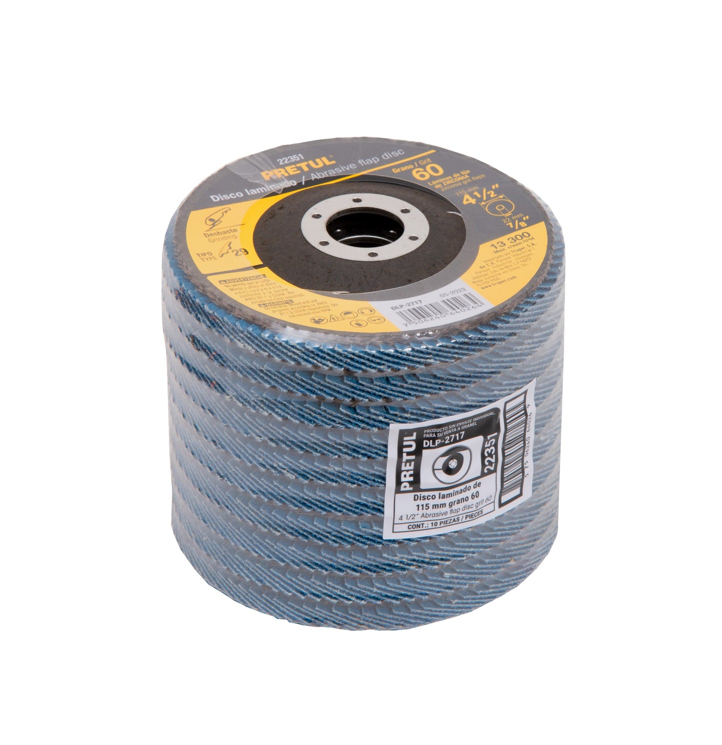 Disco laminado 4-1/2', grano 60 centro 7/8', fibra, PRETUL | DLP-2717 | 22351