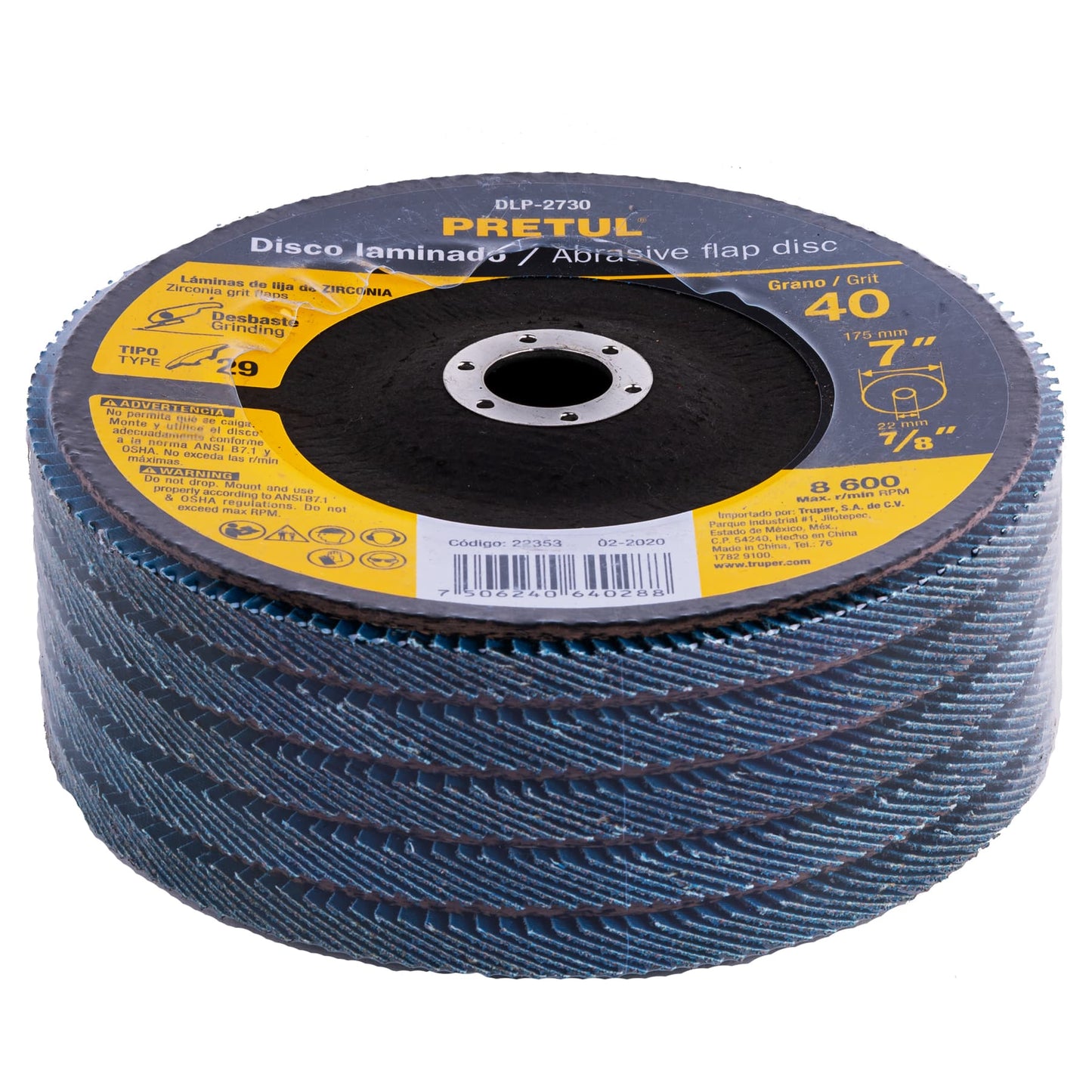 Disco laminado 7', grano 40 centro 7/8', fibra, PRETUL | DLP-2730 | 22353