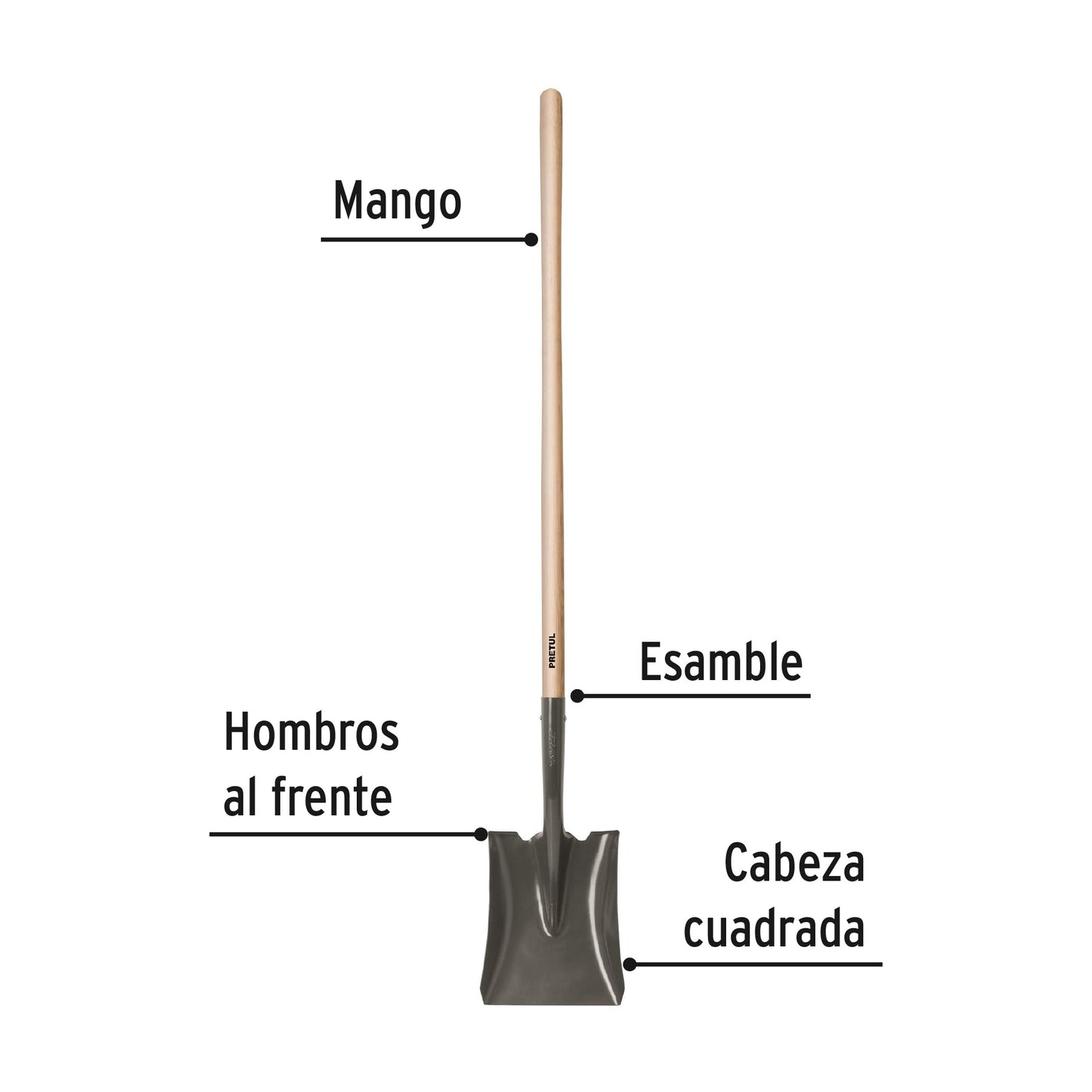 Pala cuadrada, mango largo 44', Pretul | PCD-L | 22508