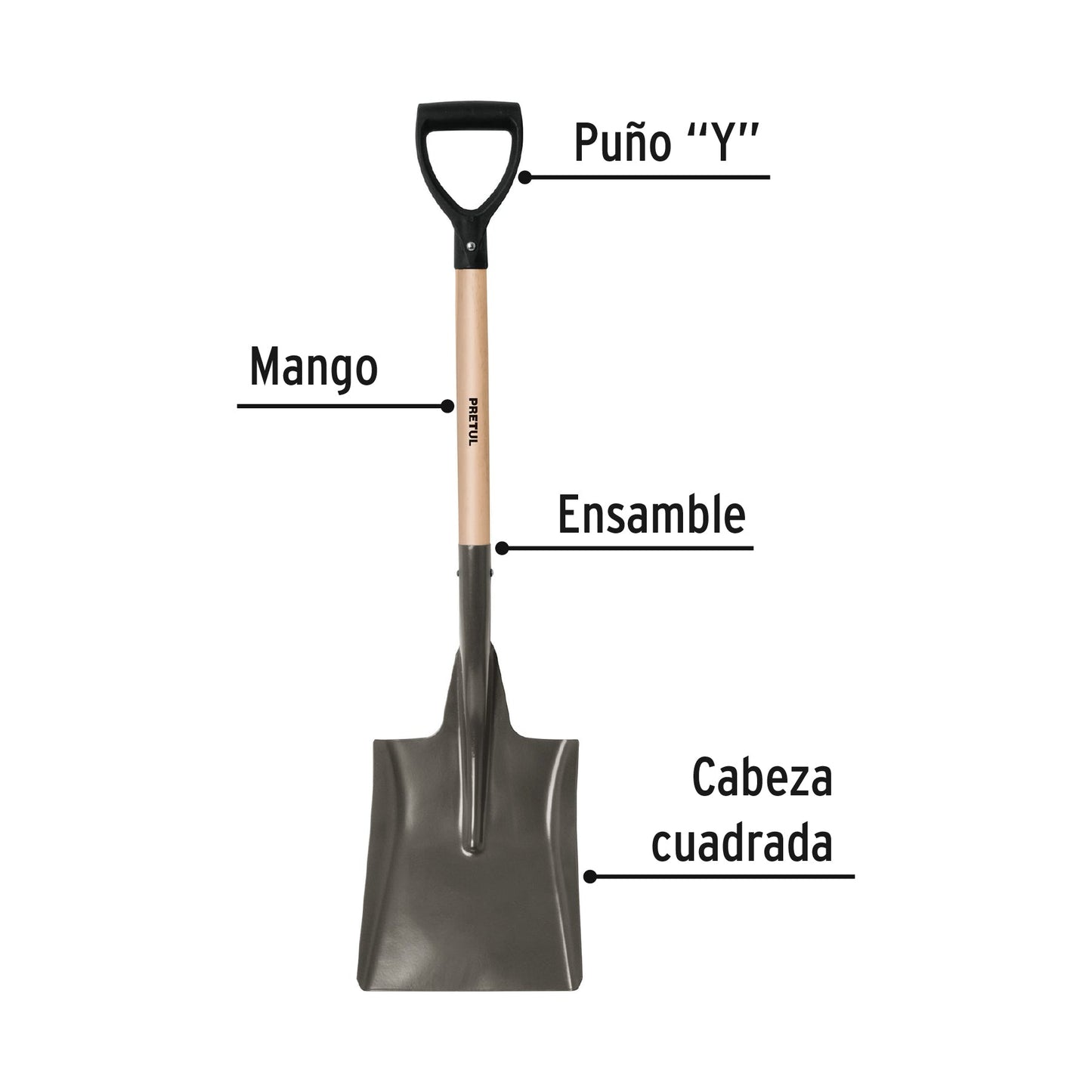 Pala cuadrada, puño 'Y', mango 28', Pretul | PCD-X | 22511