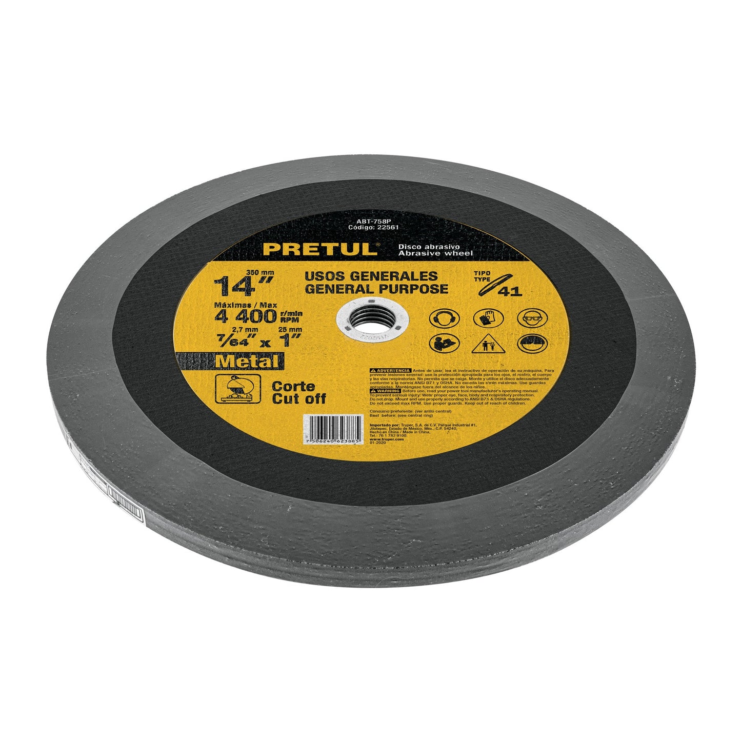 Disco Tipo 41 de 14' x 3.1 mm para corte de metal, PRETUL | ABT-758P | 22561