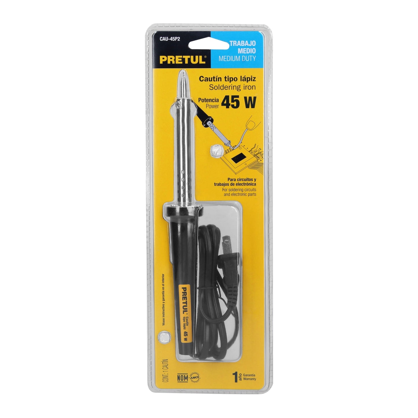 Cautín 45 W tipo lápiz para trabajo medio, Pretul | CAU-45P2 | 22809