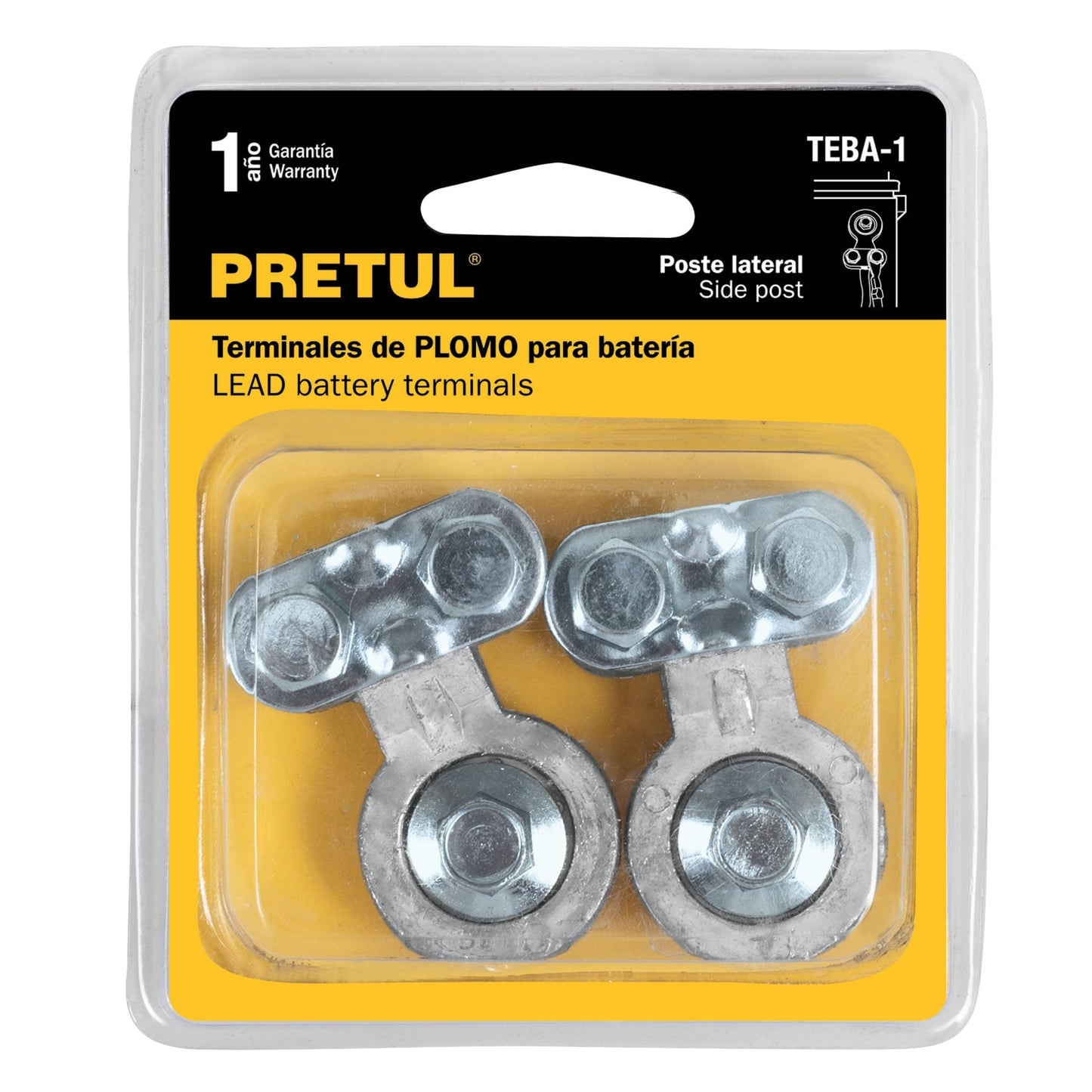 Blíster 2 terminales p/batería, plomo, poste lateral, Pretul | TEBA-1 | 23040