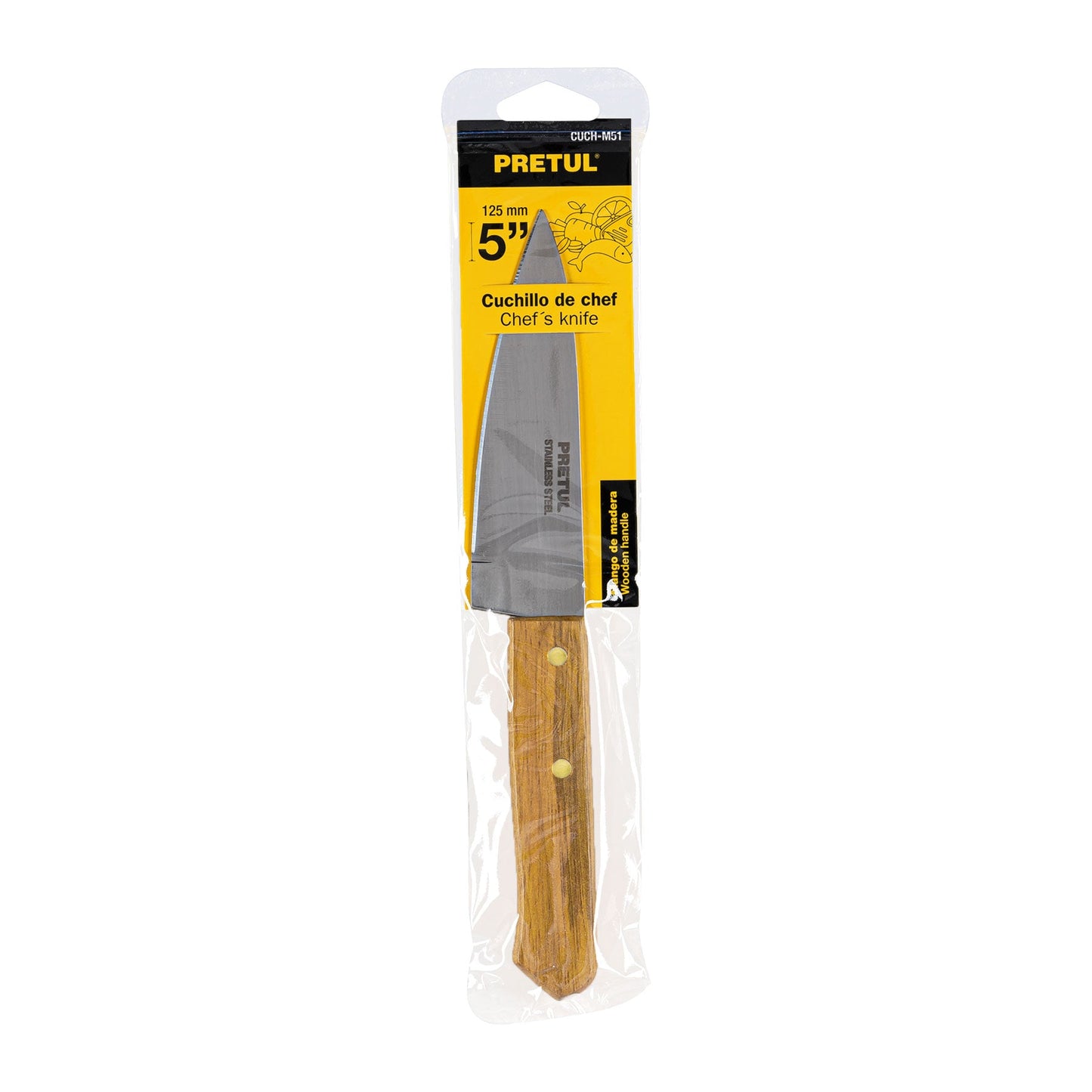 Cuchillo de chef 5' mango de madera, Pretul | CUCH-M51 | 23079