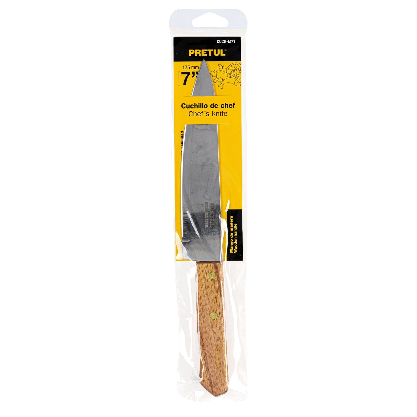Cuchillo de chef 7' mango de madera, Pretul | CUCH-M71 | 23081