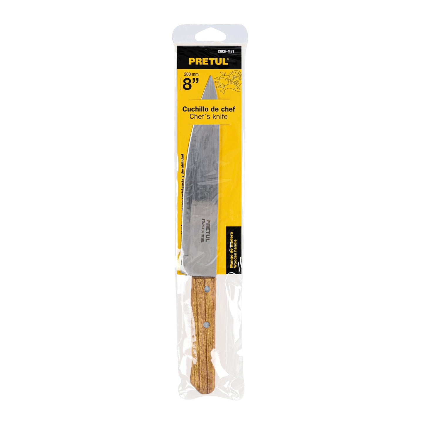 Cuchillo de chef 8' mango de madera, Pretul | CUCH-M81 | 23082