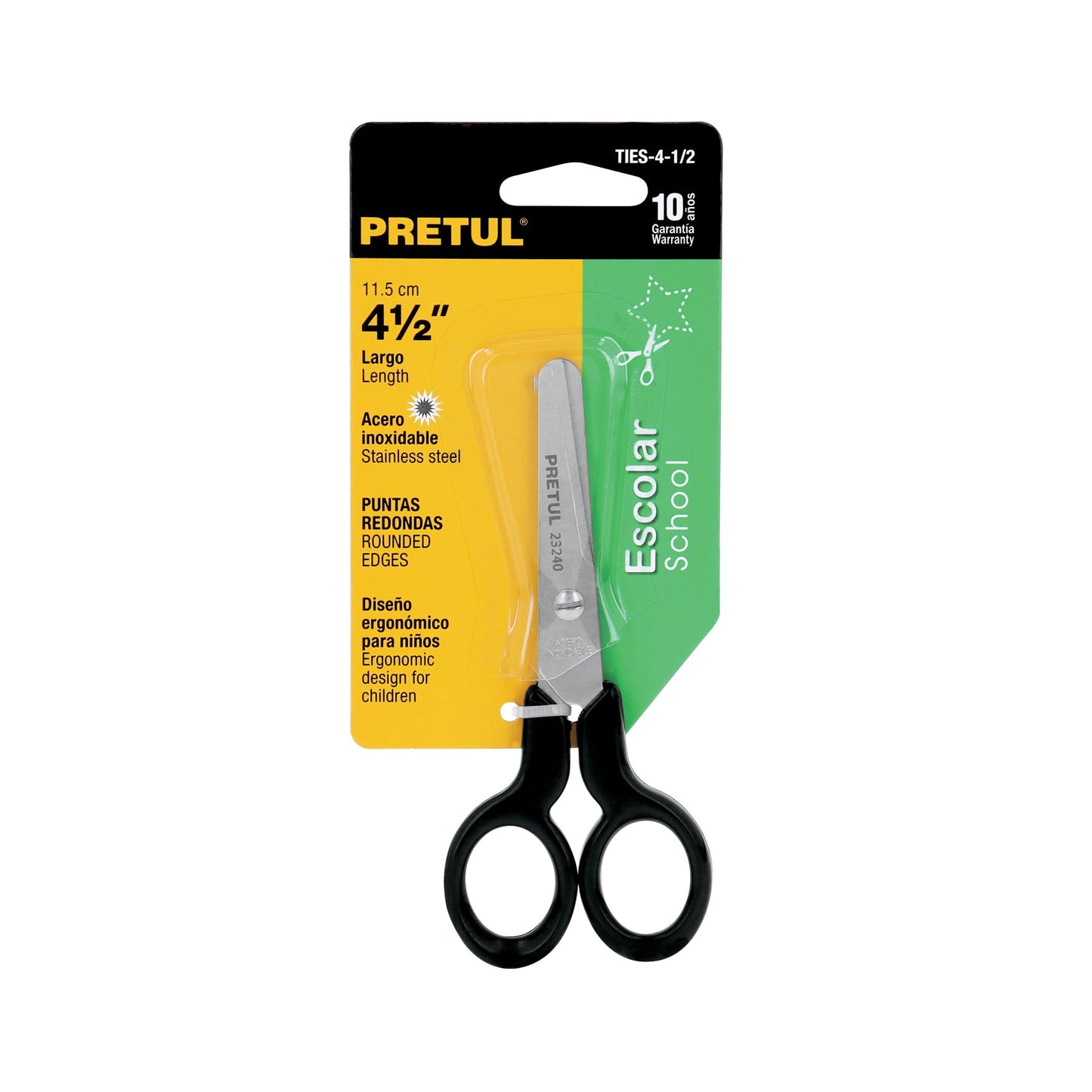 Tijera 4-1/2' de acero inoxidable punta roma escolar, PRETUL | TIES-4-1/2 | 23240