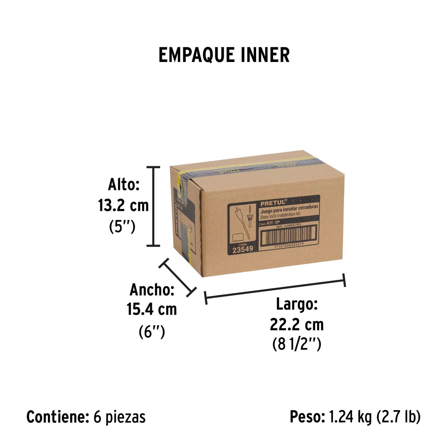 Juego de 3 piezas para instalar cerraduras, Pretul | KIT-3P | 23549