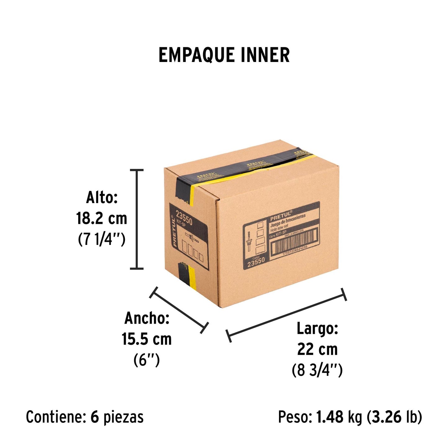 Juego de 4 brocasierras acero al carbono y 1 mandril, Pretul | KIT-5P | 23550