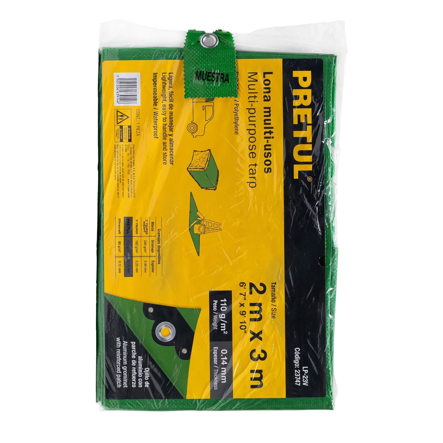 Lona de polietileno 2 x 3 m, verde, 110 g/m2, PRETUL | LP-23V | 23747