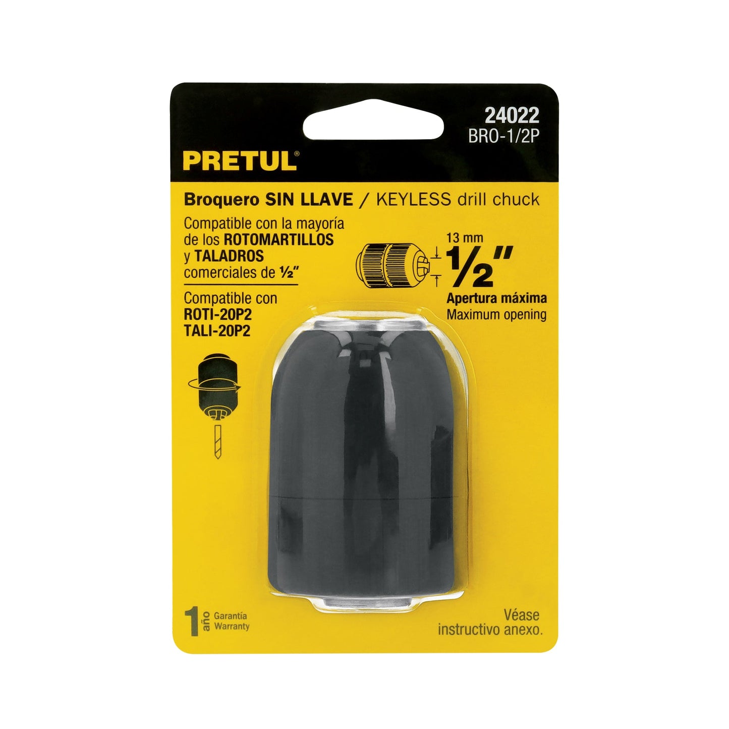 Broquero 1/2' sin llave, para máquinas inalámbricas, PRETUL | BRO-1/2P | 24022